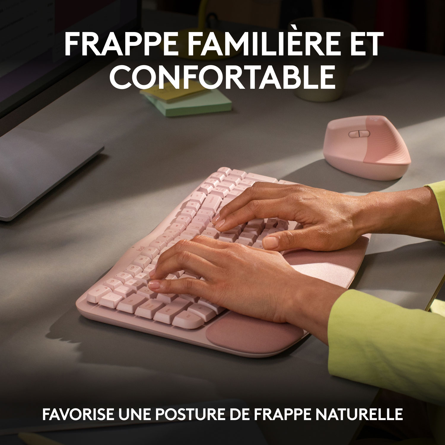 Clavier ergonomique sans fil Wave Keys de Logitech - Rose