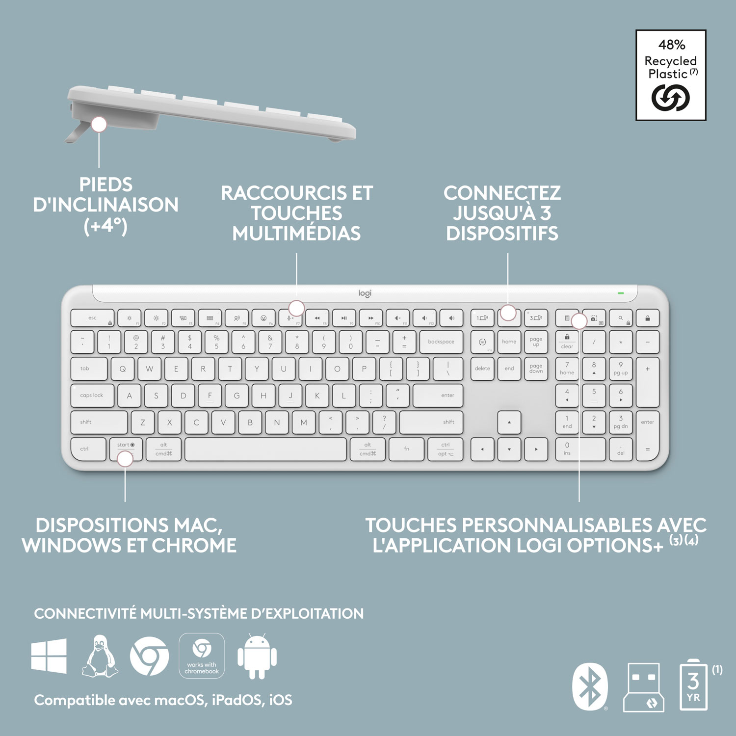 Logitech K950 Signature Slim Wireless Keyboard - Off-White - English - Only at Best Buy