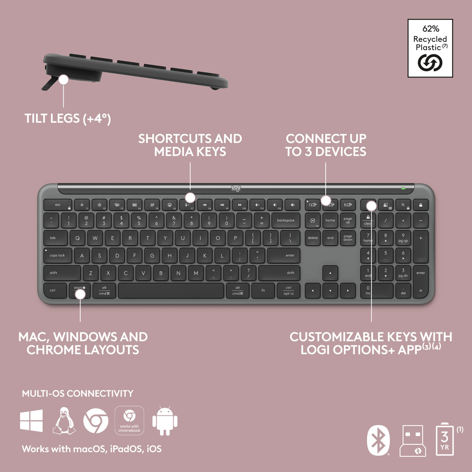 Clavier sans fil pleine grandeur K950 Signature Slim de Logitech - Graphite - Anglais