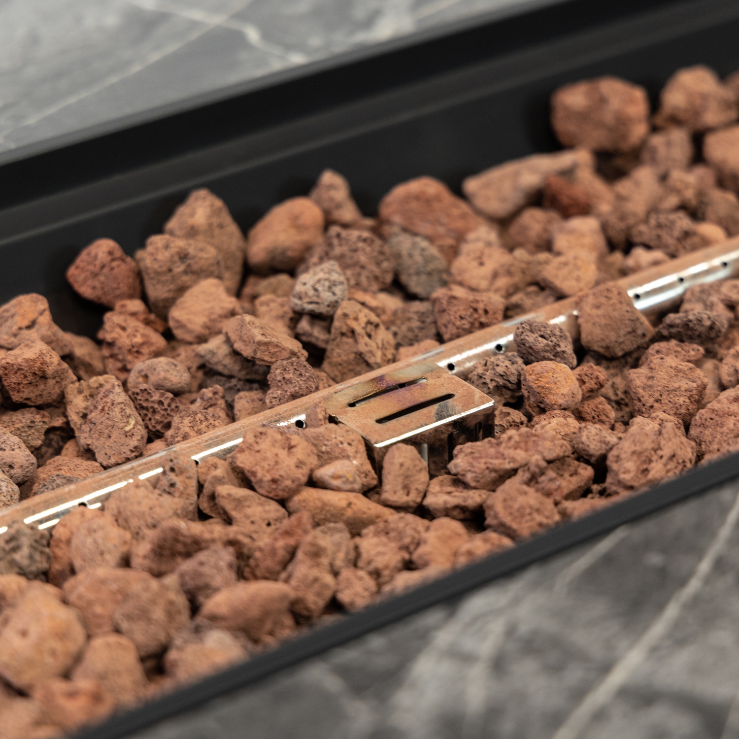 Deko Living 52 Inch Rectangular Outdoor Propane Gas Fire Pit Table 50,000 BTU Heater with Lava Rock Filler