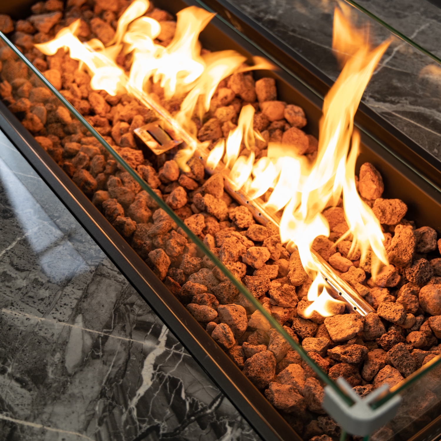 Deko Living 52 Inch Rectangular Outdoor Propane Gas Fire Pit Table 50,000 BTU Heater with Lava Rock Filler