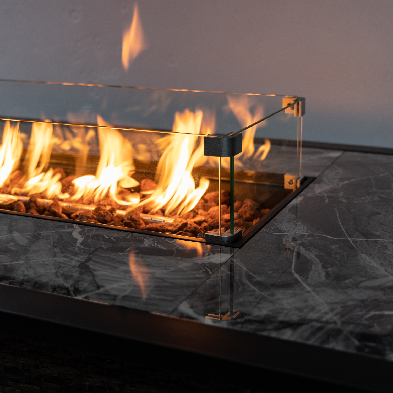 Deko Living 52 Inch Rectangular Outdoor Propane Gas Fire Pit Table 50,000 BTU Heater with Lava Rock Filler