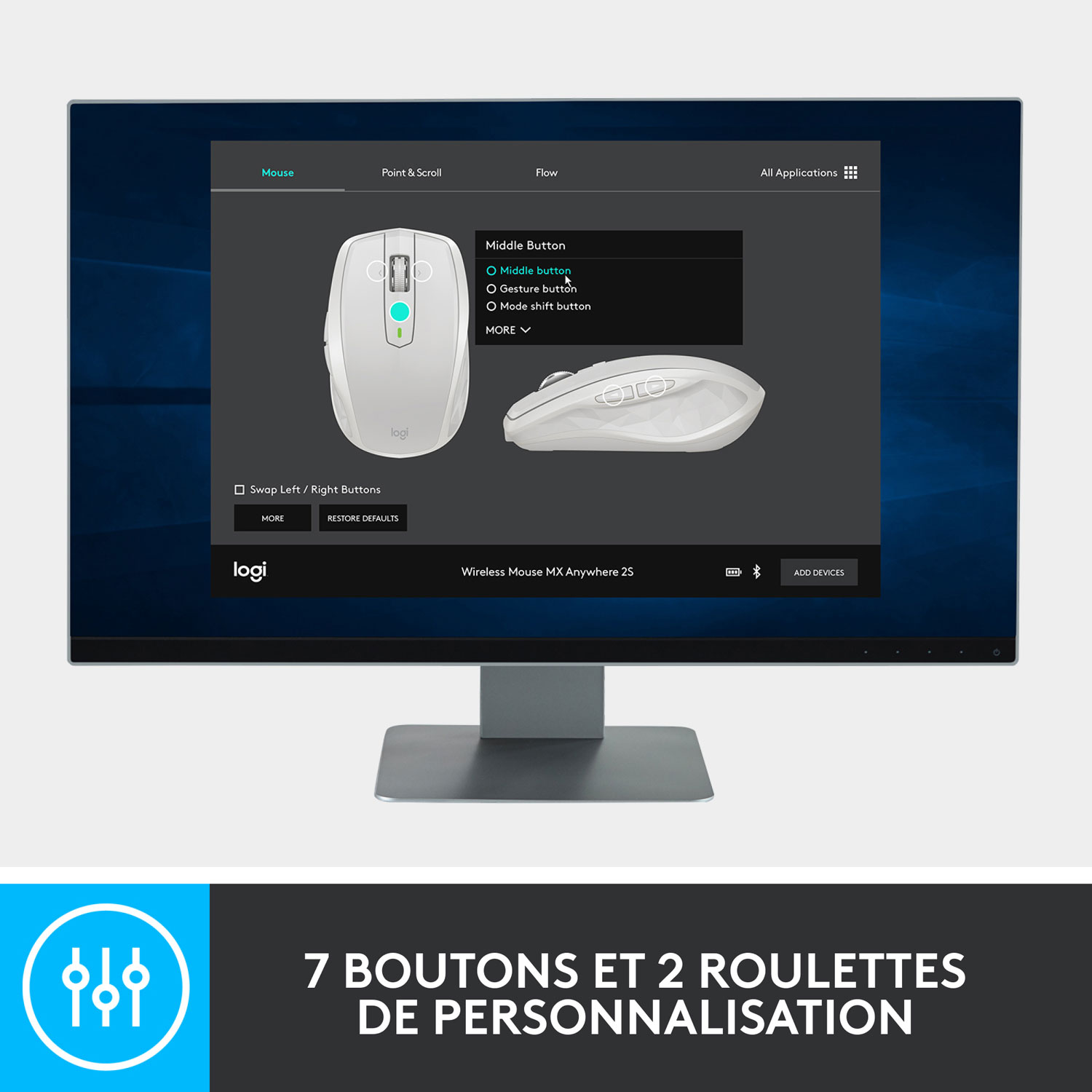 Souris Darkfield Bluetooth MX Anywhere 2S de Logitech - Graphite