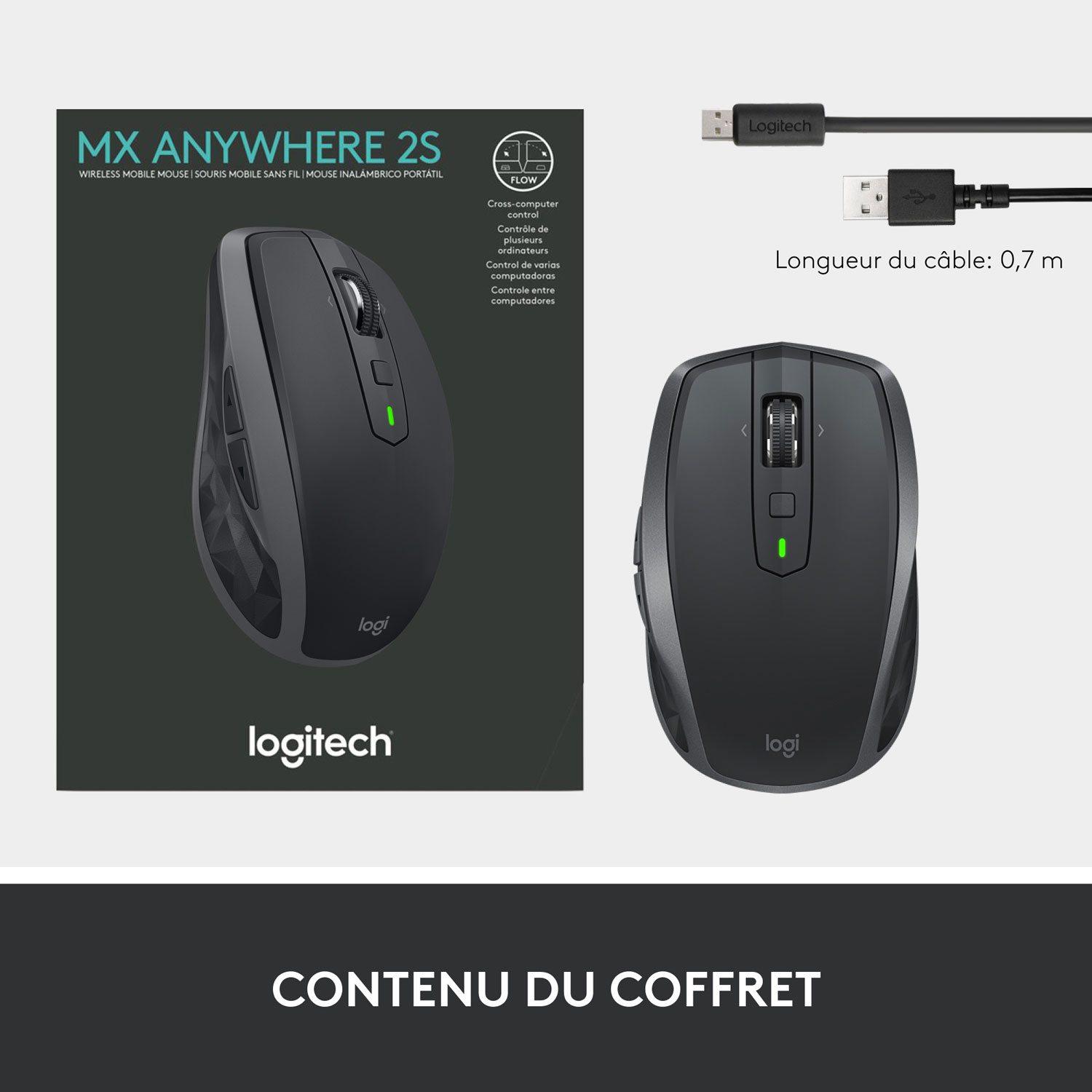 Souris Darkfield Bluetooth MX Anywhere 2S de Logitech - Graphite