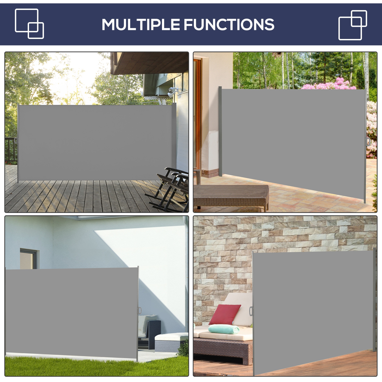 Outsunny 118" x 79" Retractable Side Awning Patio Outdoor Folding Privacy Screen with Resistance to UV Rays & Wind, Light Grey