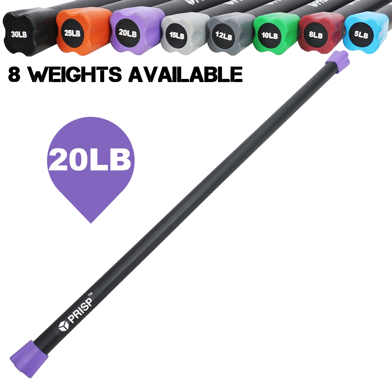 PRISP Weighted Exercise Workout Bar - Total Body Weight Bar for Home Gym, Fitness, Yoga and Strength Training