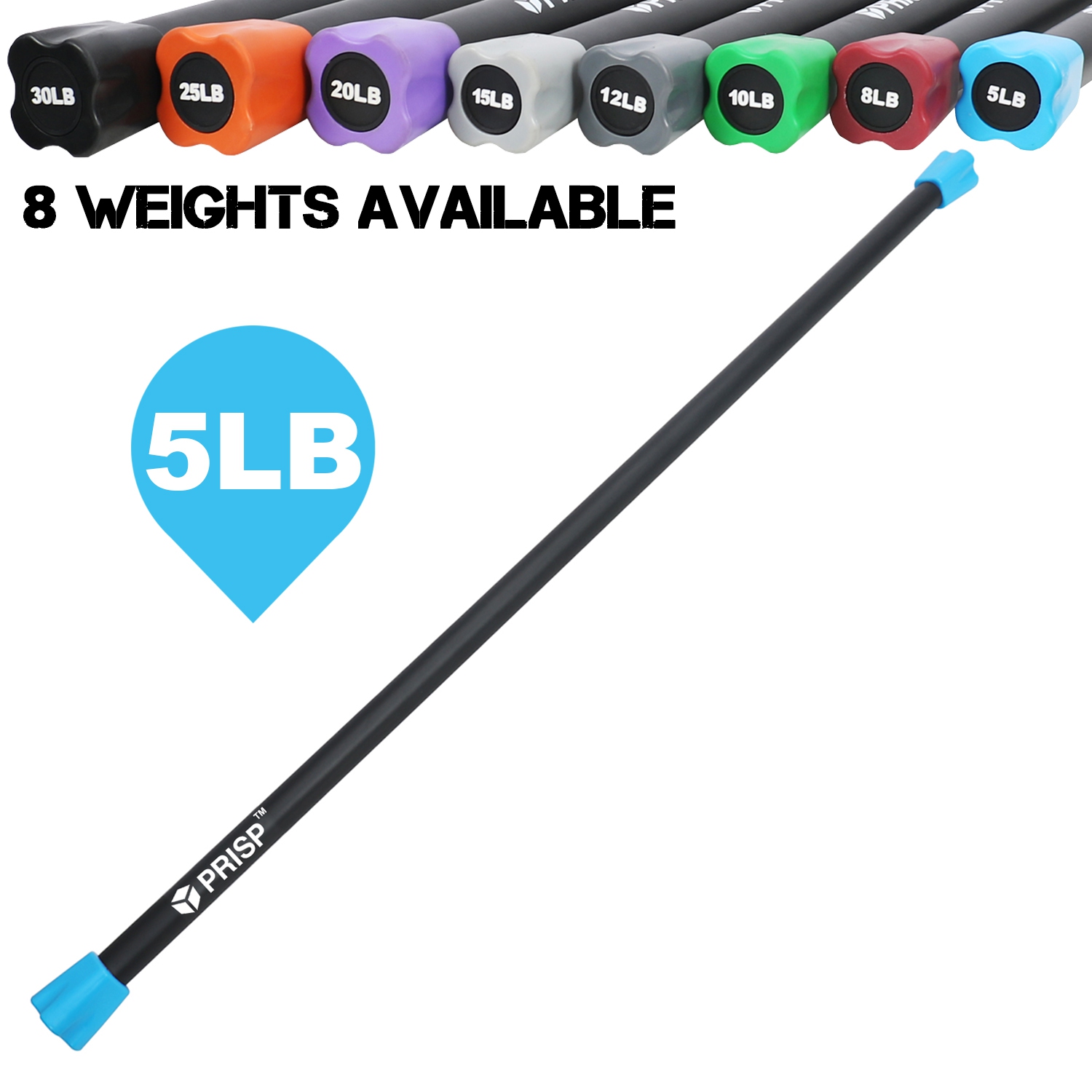 PRISP Weighted Exercise Workout Bar - Total Body Weight Bar for Home Gym, Fitness, Yoga and Strength Training