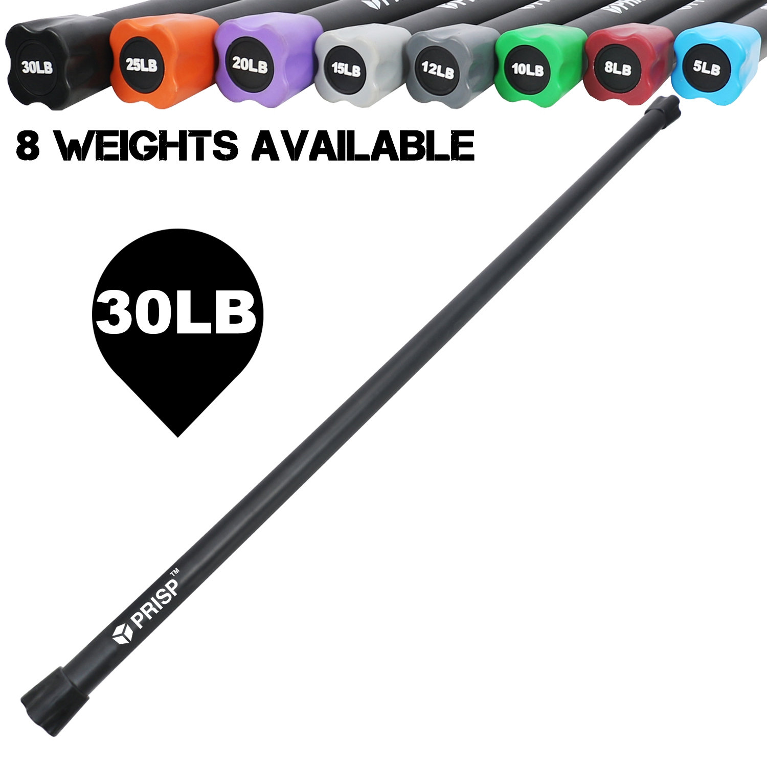 PRISP Weighted Exercise Workout Bar - Total Body Weight Bar for Home Gym, Fitness, Yoga and Strength Training