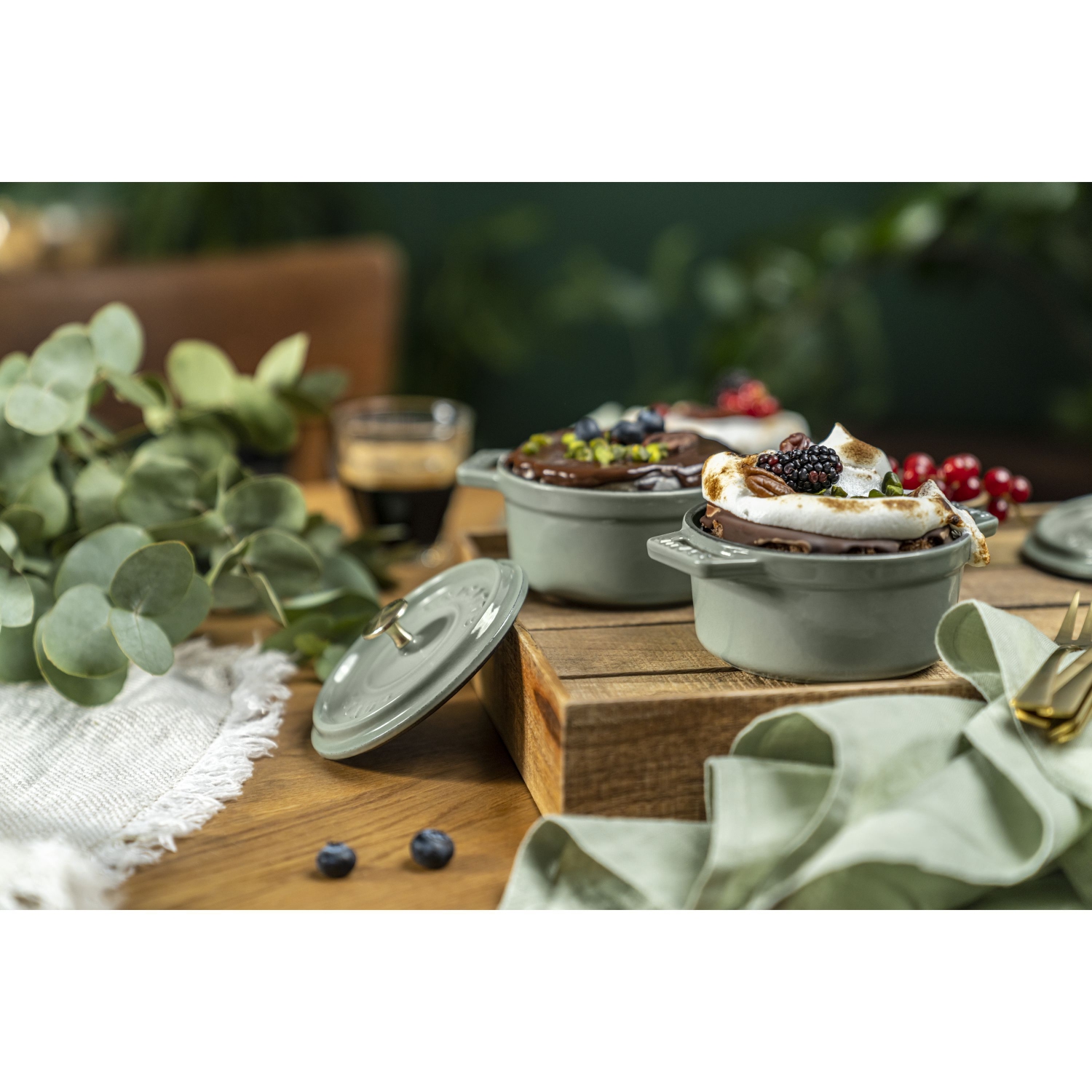 STAUB La Cocotte 250 mL Cast Iron Round Mini Cocotte, Eucalyptus
