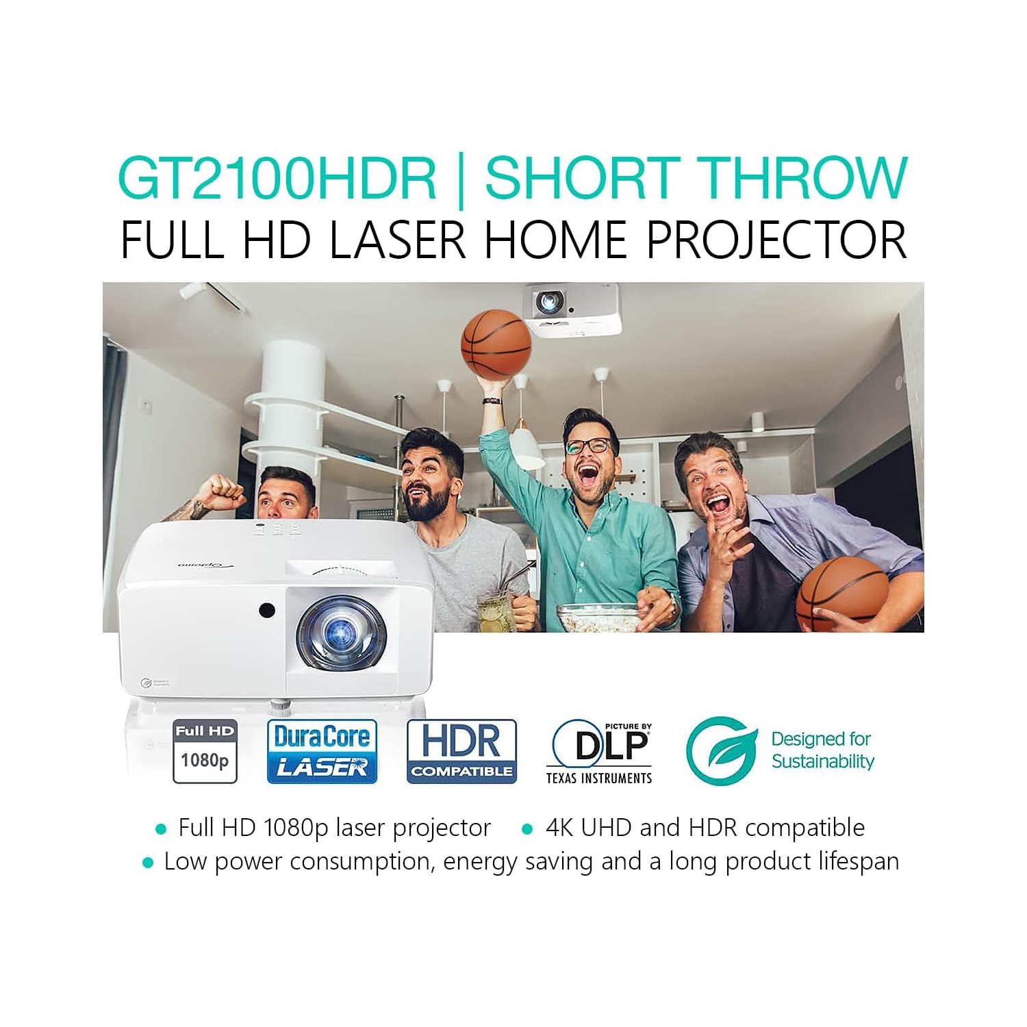 Projecteur laser HD intégrale à courte distance de projection GT2100HDR d'Optoma