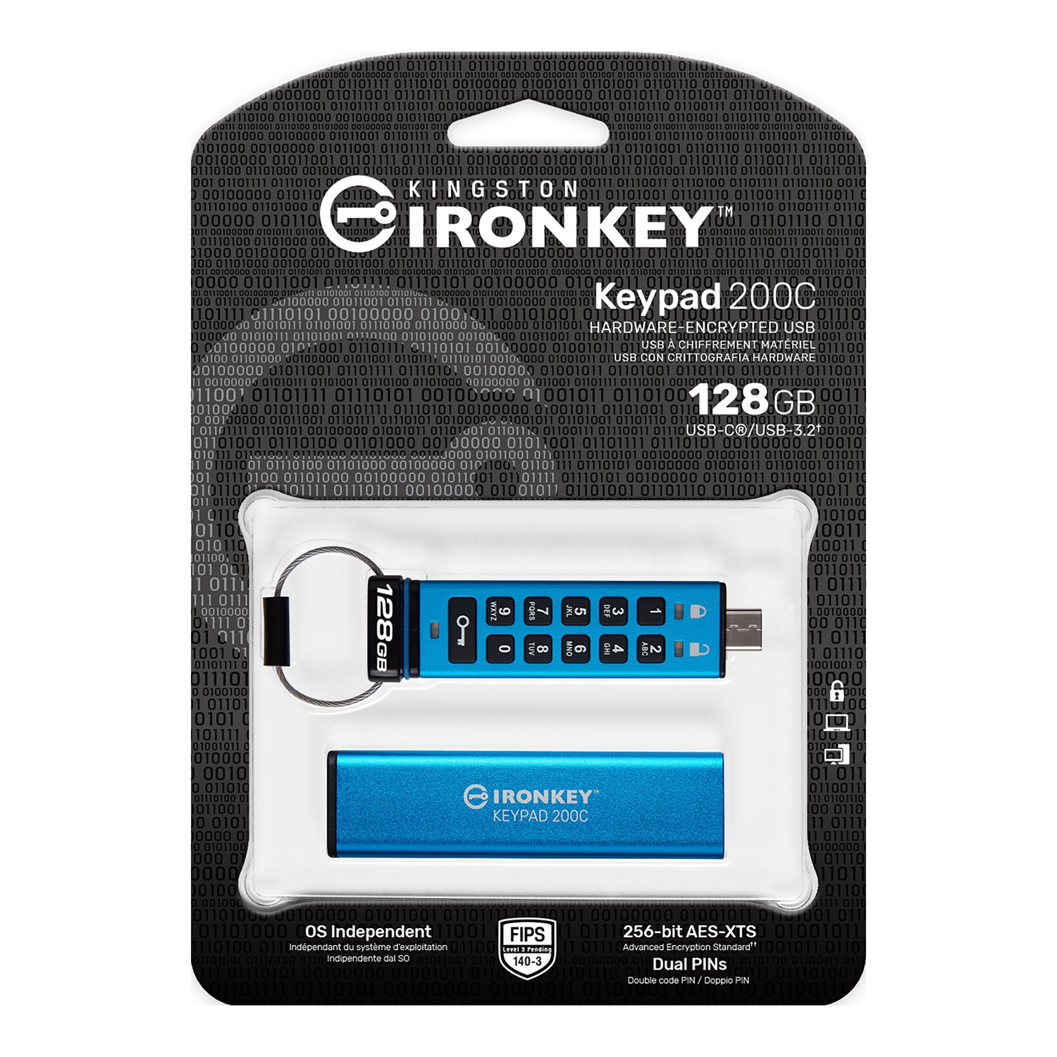 IronKey Keypad 200 128GB USB 3.2 Type C Flash Drive IKKP200C128GB