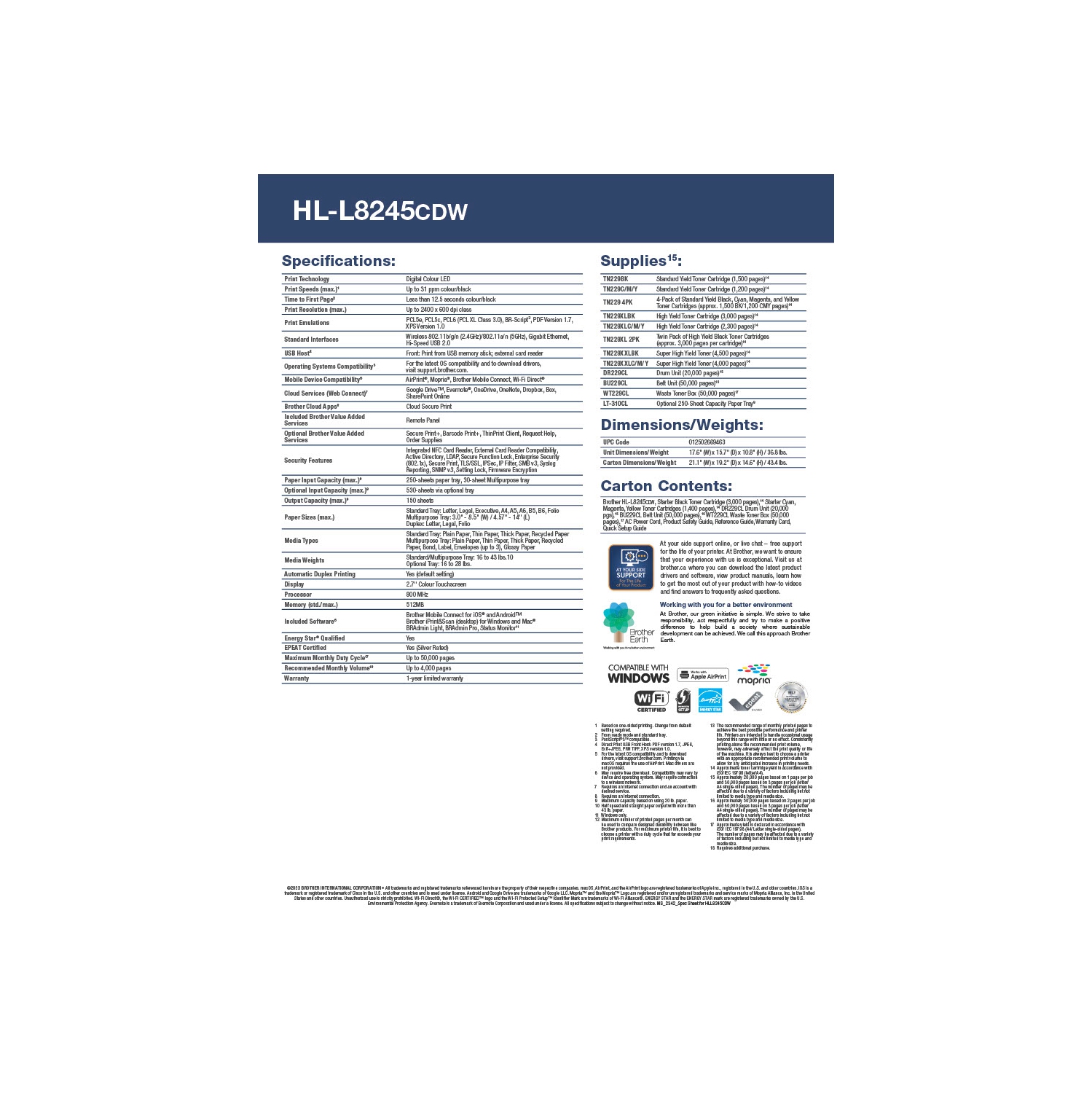 Brother HL-L8245CDW Wireless Digital Color Printer HLL8245CDW