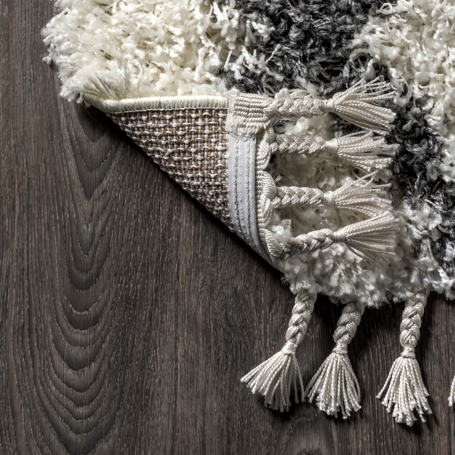 Gabrielle Mercer Shag Plush Tassel Moroccan Geometric Trellis Area Rug