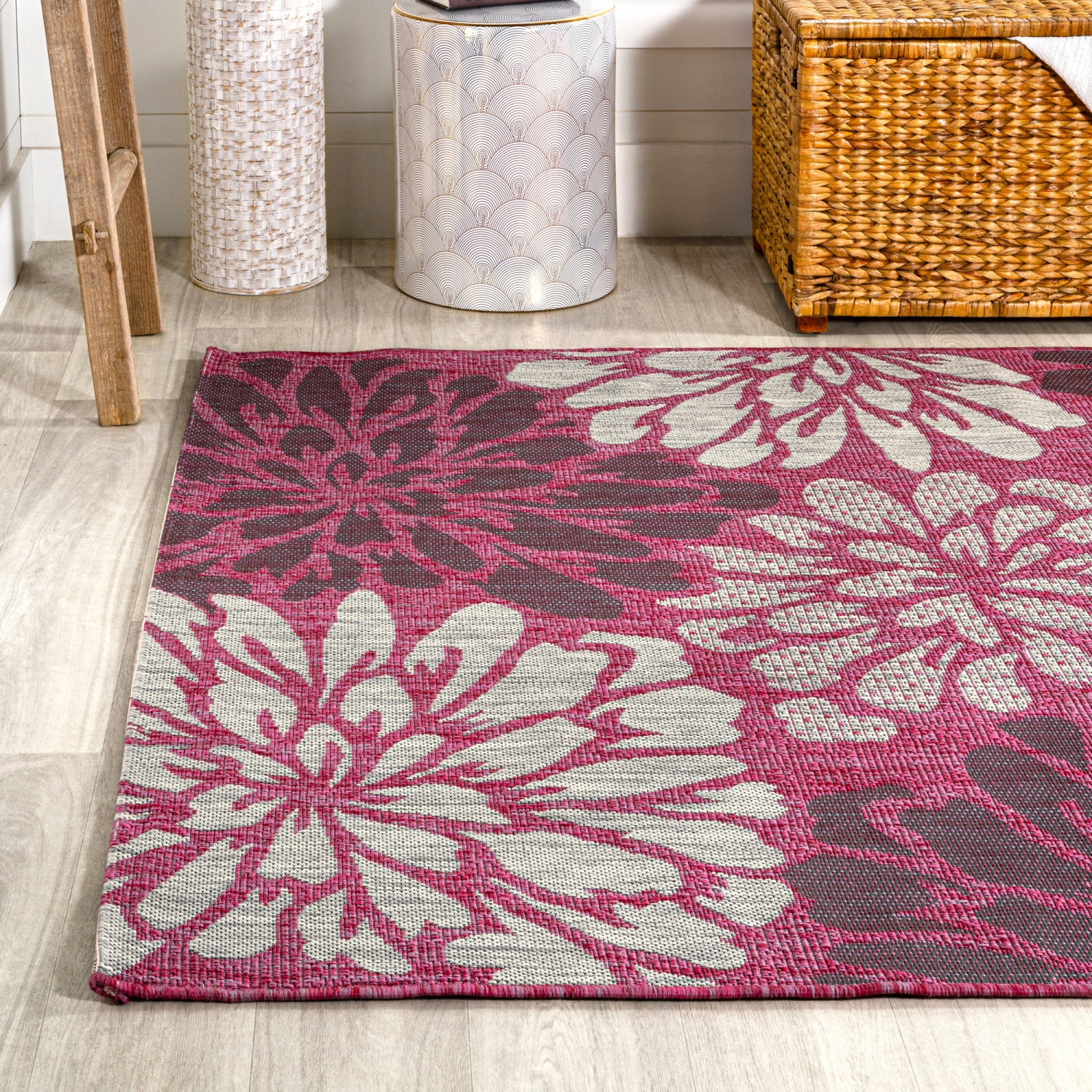 Zinnia Modern Floral Textured Weave Indoor/Outdoor Area Rug