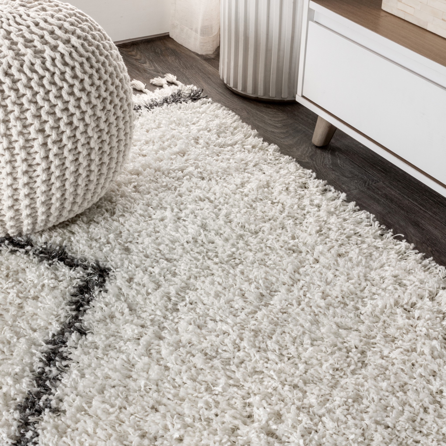 Beautiful Mercer Shag Plush Tassel Moroccan Tribal Geometric Trellis Area Rug