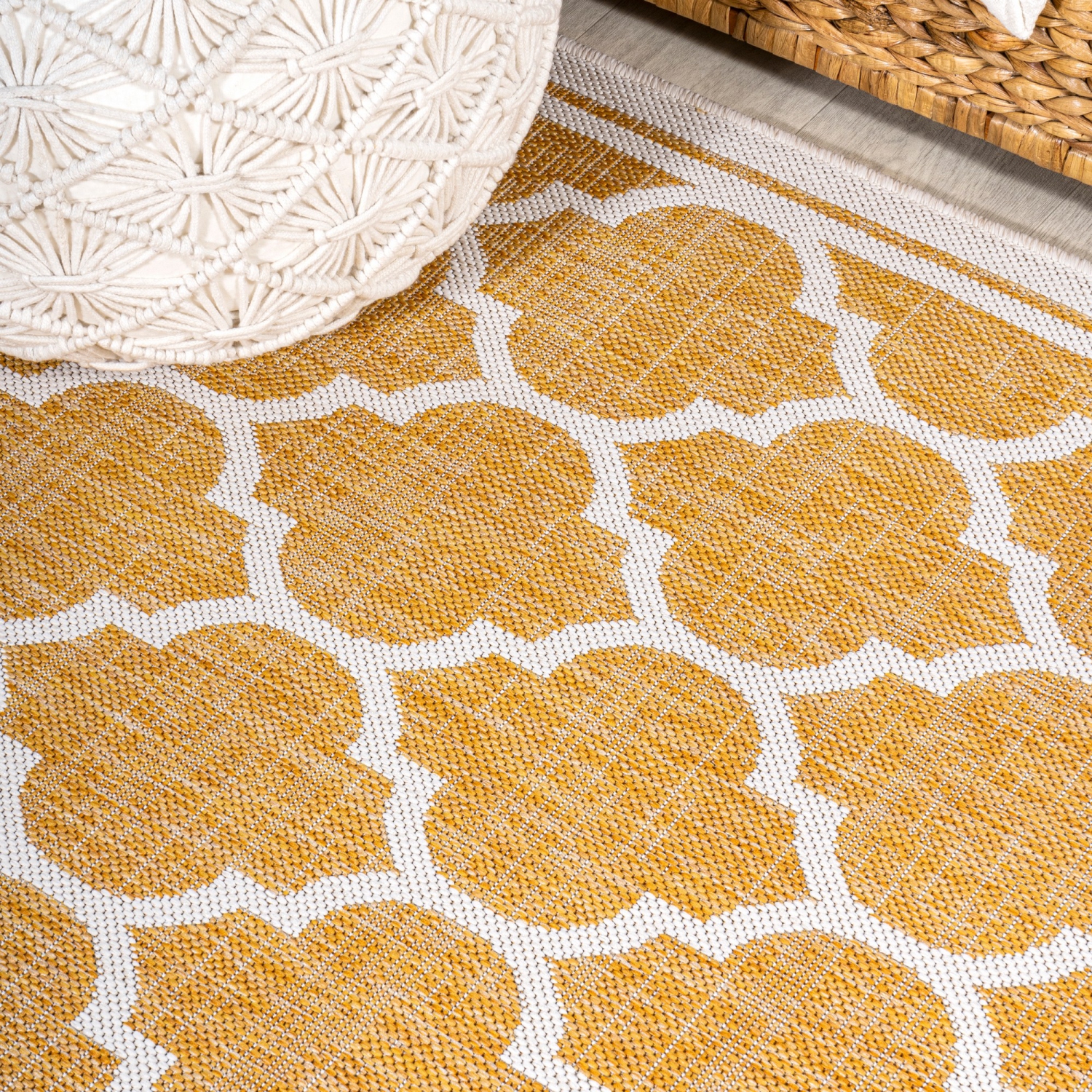 Tapis d'intérieur/d'extérieur Trebol Moroccan Trellis Textured Weave