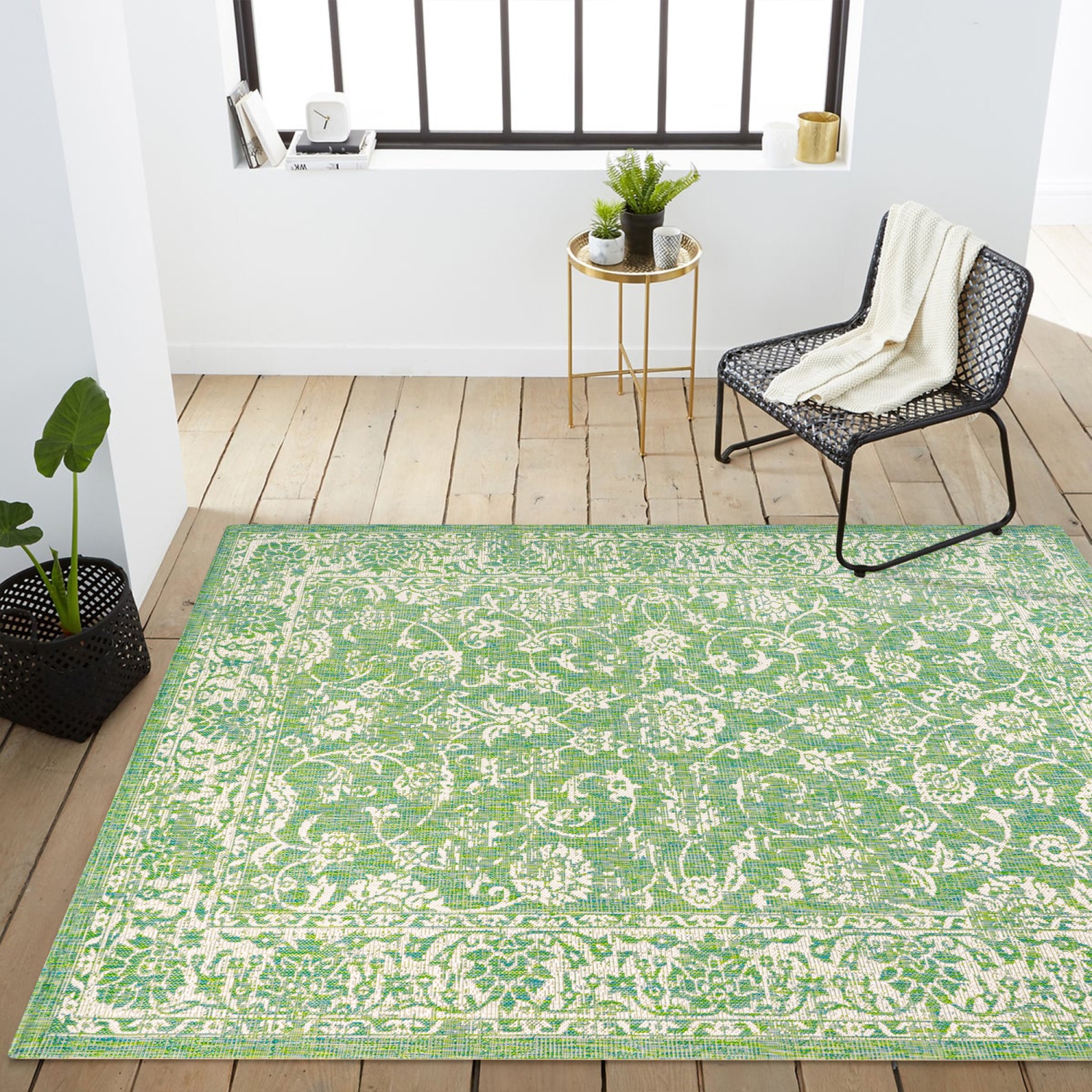 Tela Bohemian Textured Weave Floral Indoor/Outdoor Area Rug