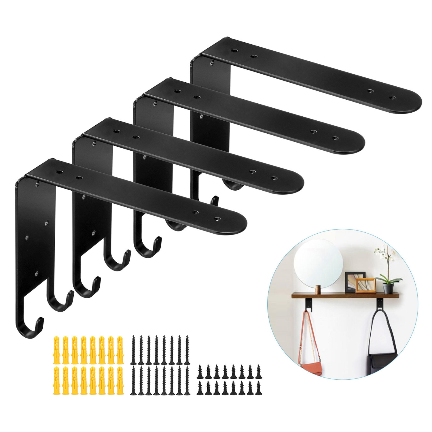 AGSIVO 4pcs Vintage with Hook Wall Mounted Floating Hanging Shelf Board Support Holder