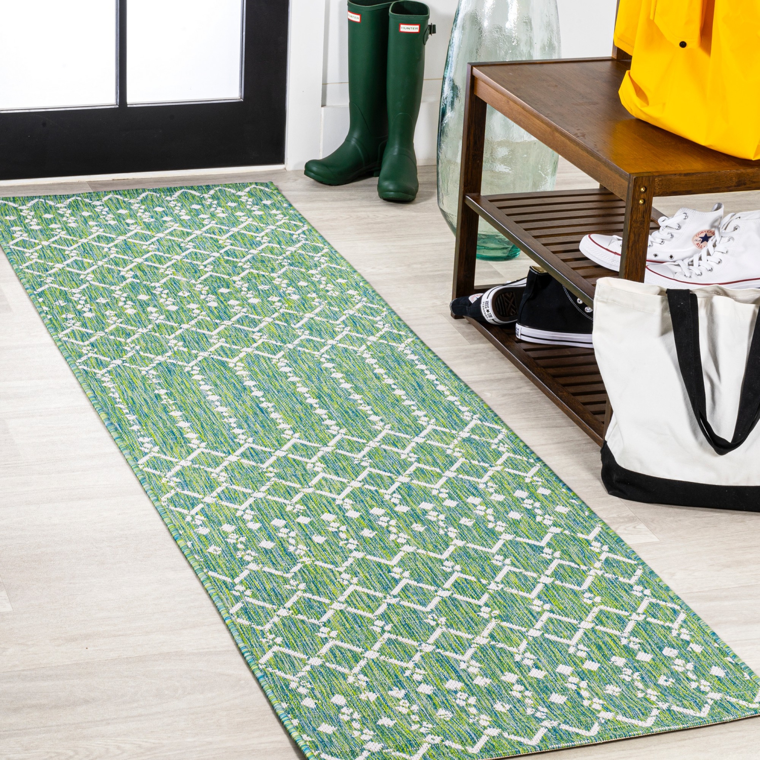 Ourika Moroccan Geometric Textured Weave Indoor/Outdoor Runner Rug