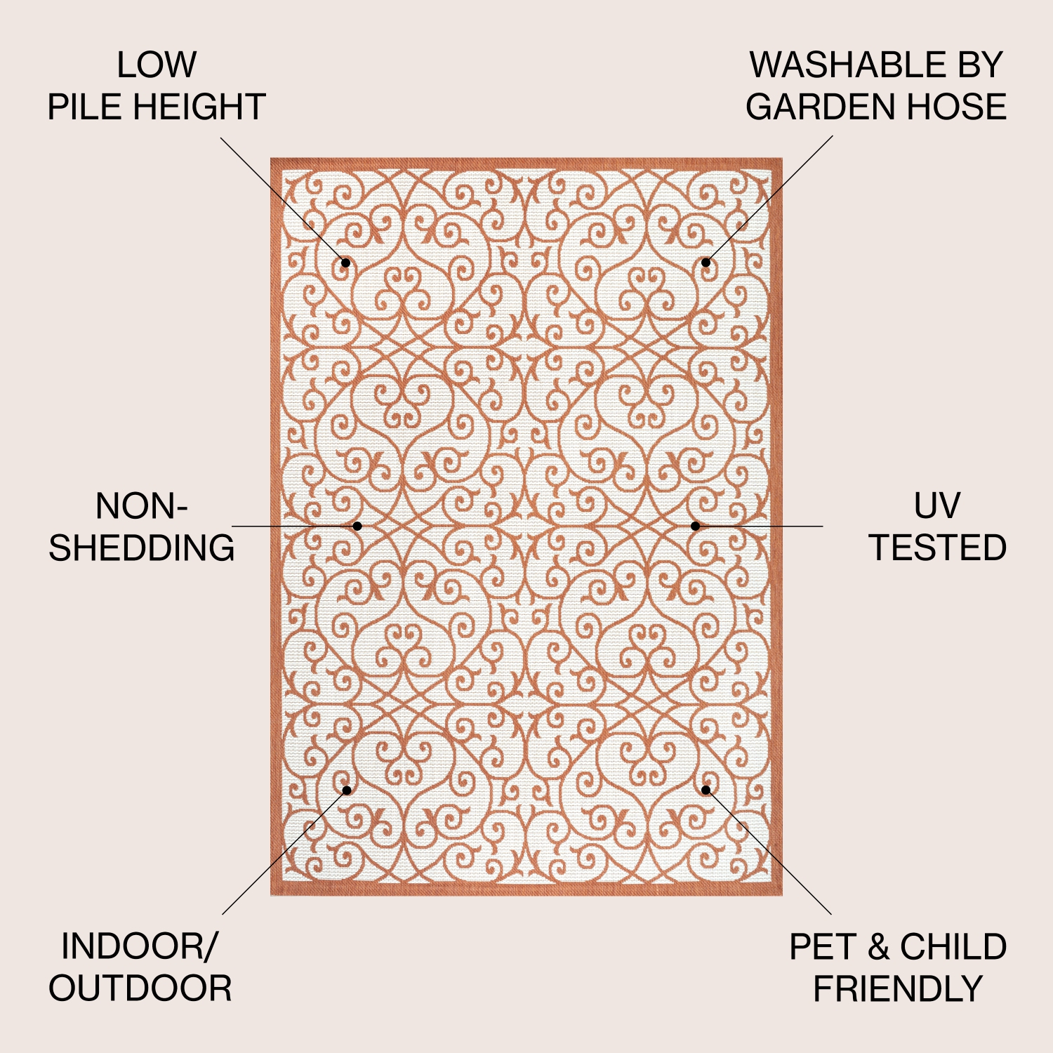 Tapis d'intérieur/d'extérieur en filigrane texturé de style rétro de Madrid