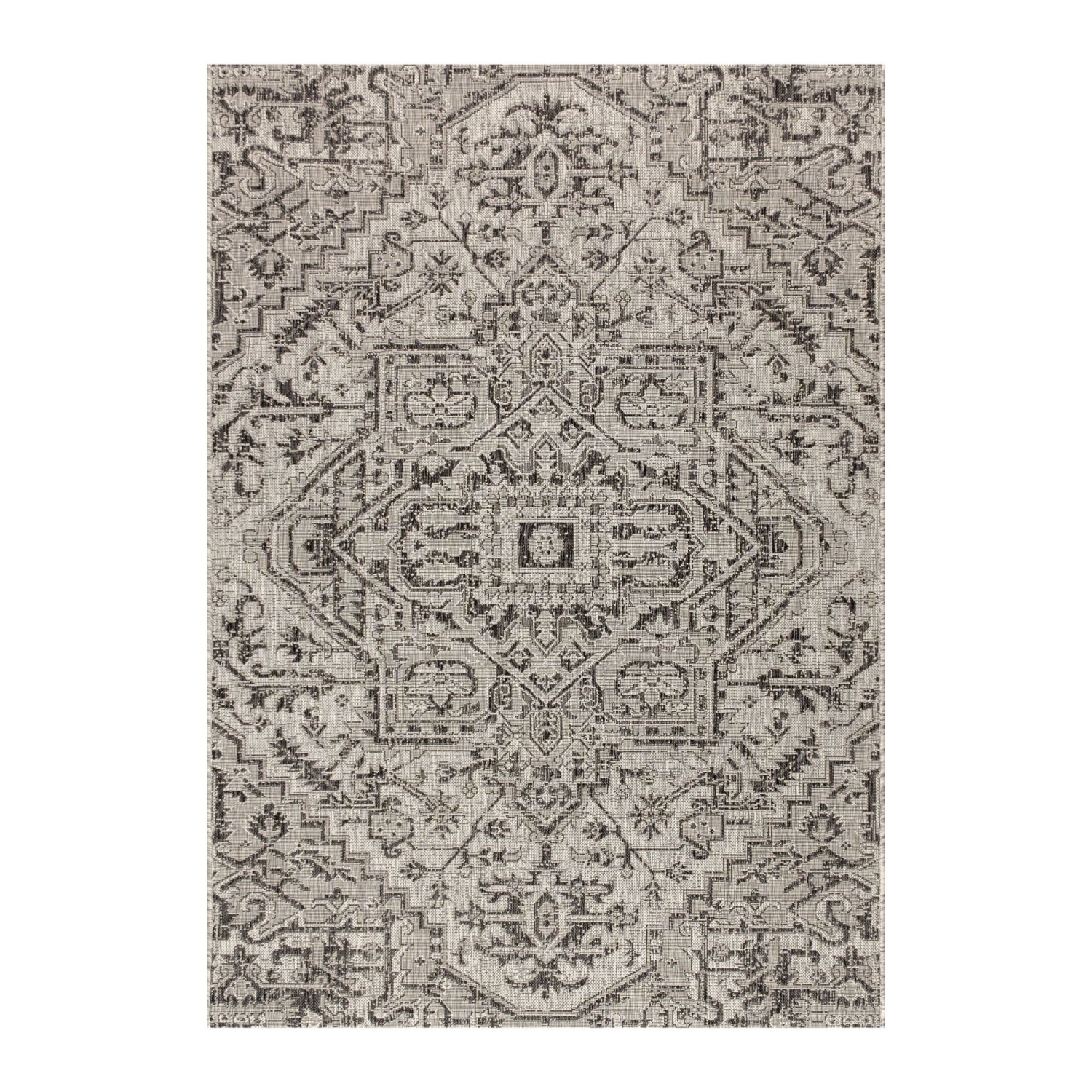Tapis d'intérieur/d'extérieur à motif de médaillon de Bohemian Estrella, tissage texturé