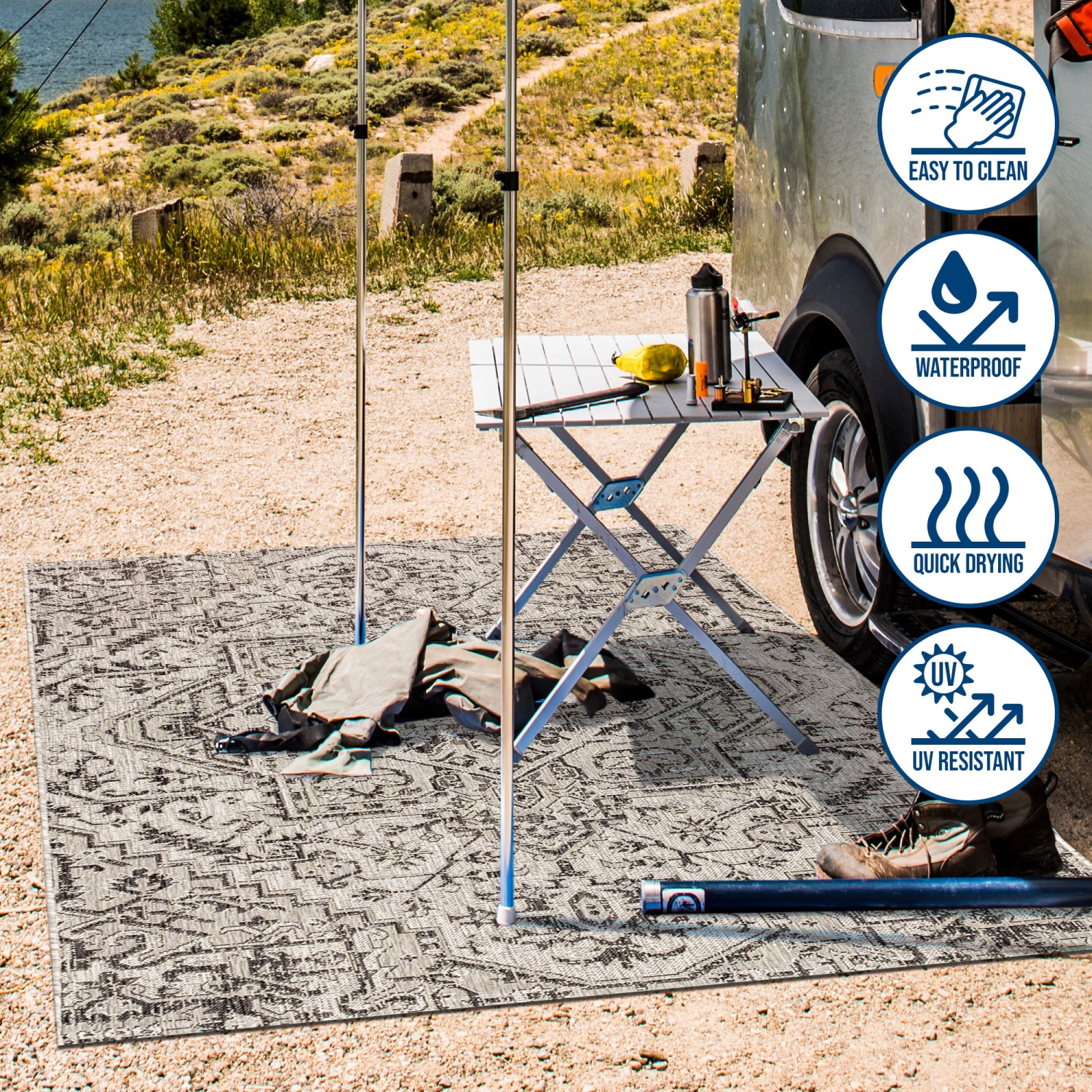 Tapis d'intérieur/d'extérieur à motif de médaillon de Bohemian Estrella, tissage texturé