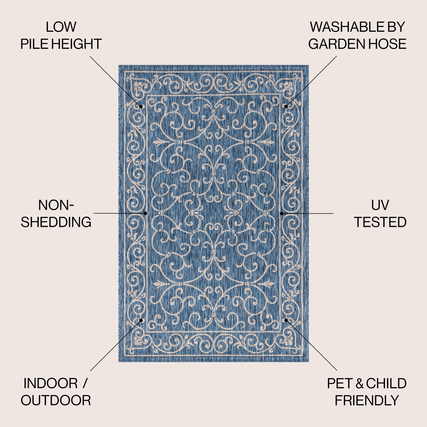 Tapis d'intérieur/d'extérieur à motif de filigrane texturé Charleston rétro