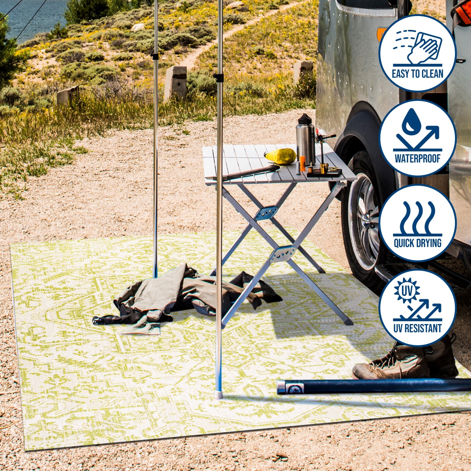 Tapis d'intérieur/d'extérieur à motif de médaillon de Bohemian Estrella, tissage texturé