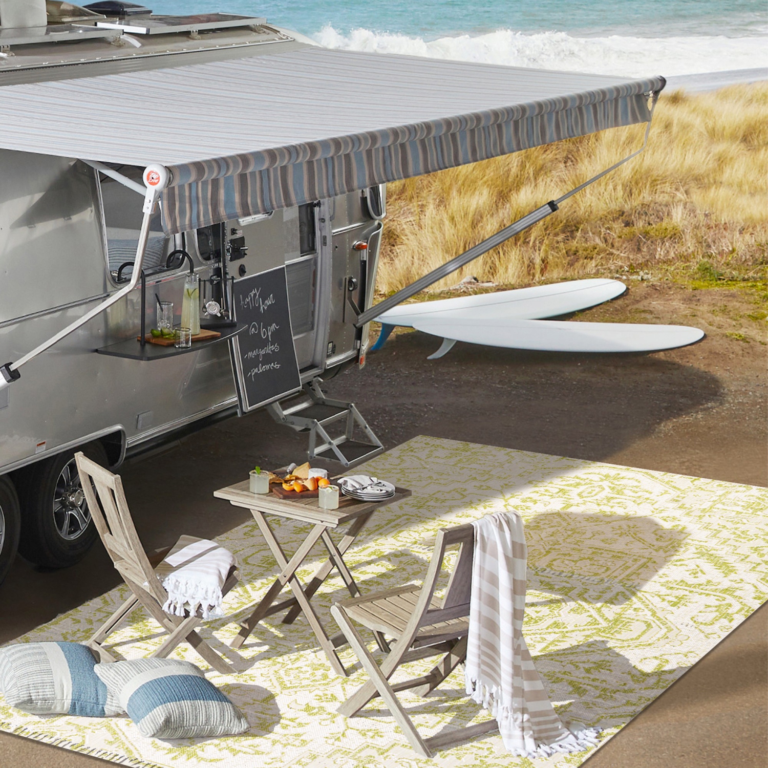 Tapis d'intérieur/d'extérieur à motif de médaillon de Bohemian Estrella, tissage texturé