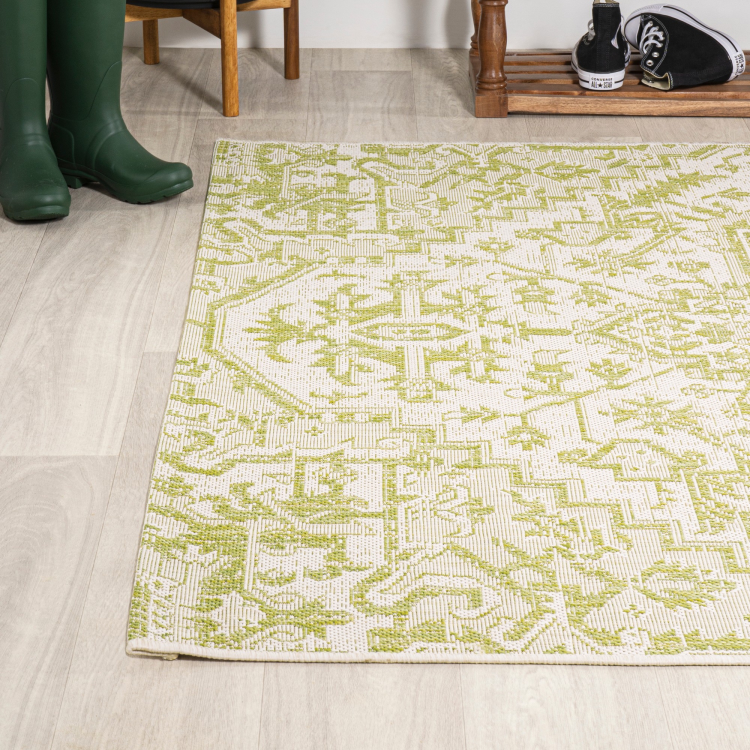 Tapis d'intérieur/d'extérieur à motif de médaillon de Bohemian Estrella, tissage texturé