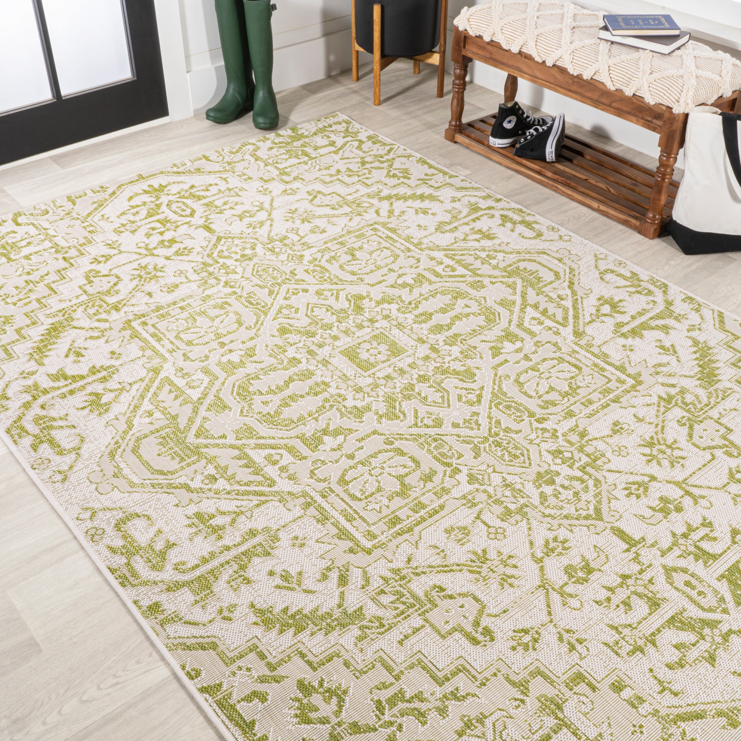 Tapis d'intérieur/d'extérieur à motif de médaillon de Bohemian Estrella, tissage texturé