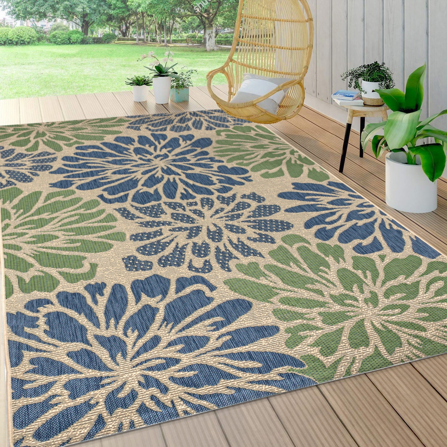 Zinnia Modern Floral Textured Weave Indoor/Outdoor Area Rug