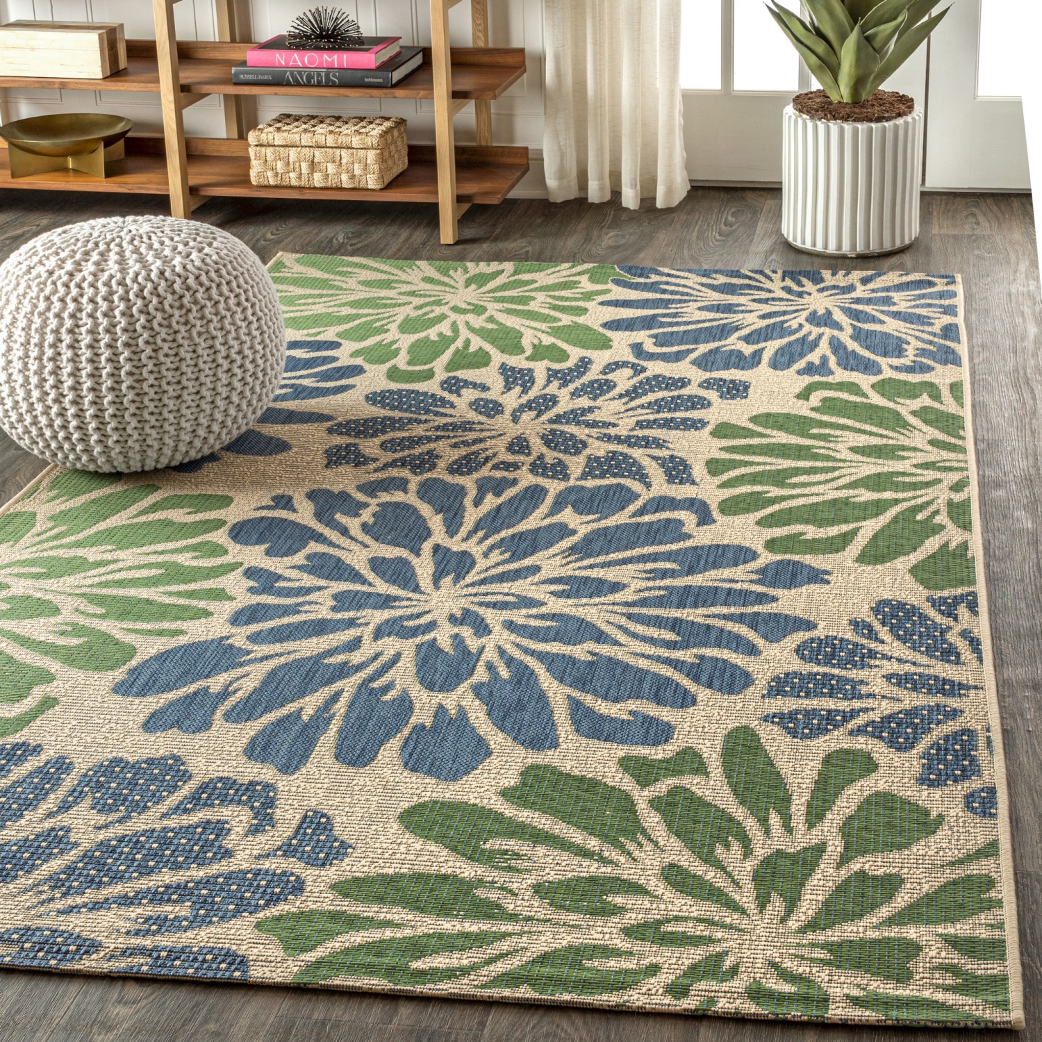 Zinnia Modern Floral Textured Weave Indoor/Outdoor Area Rug
