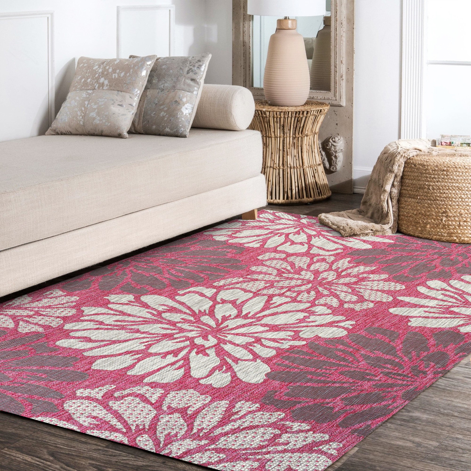 Zinnia Modern Floral Textured Weave Indoor/Outdoor Area Rug