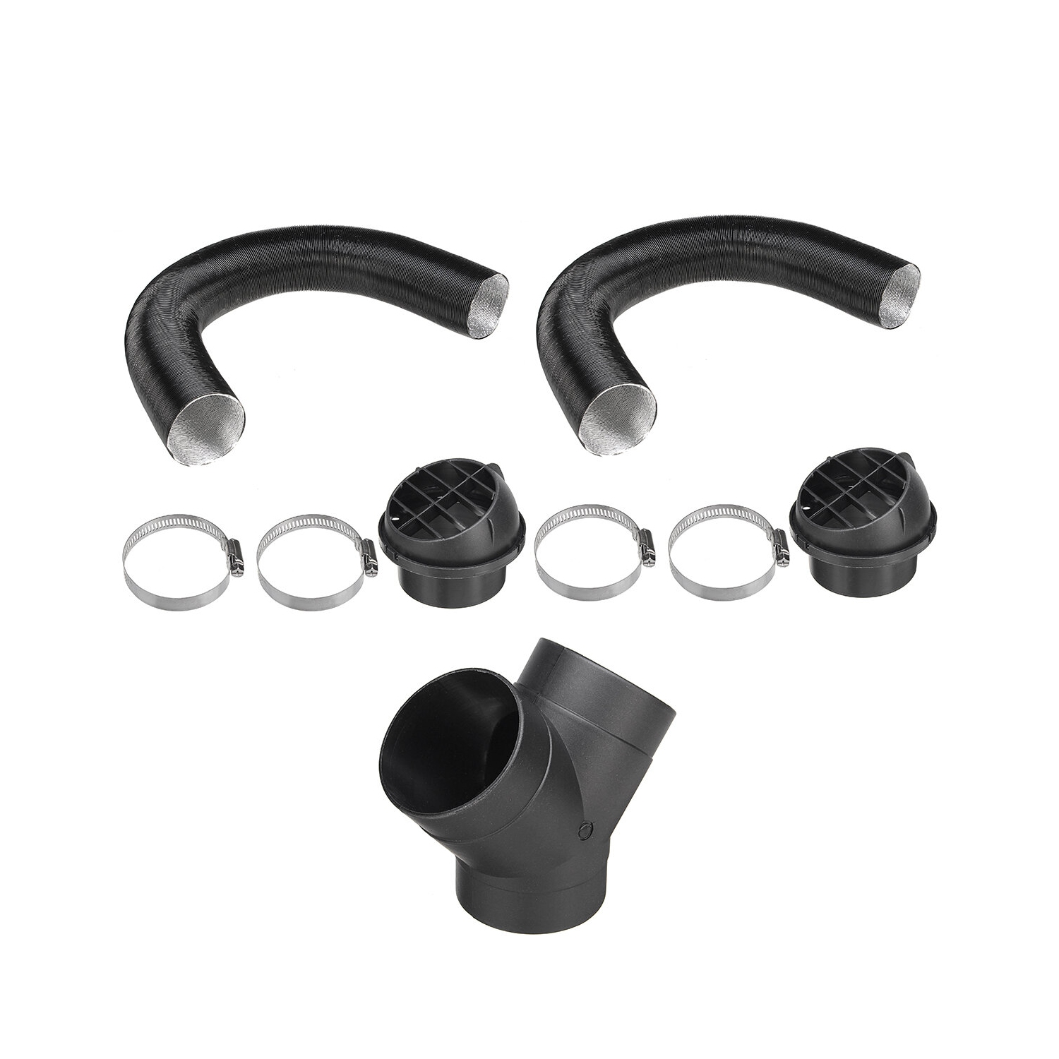 75mm Heater Pipe Duct + Warm Air Outlet + Y Branch + Hose Clip For Parking Diesel Heater