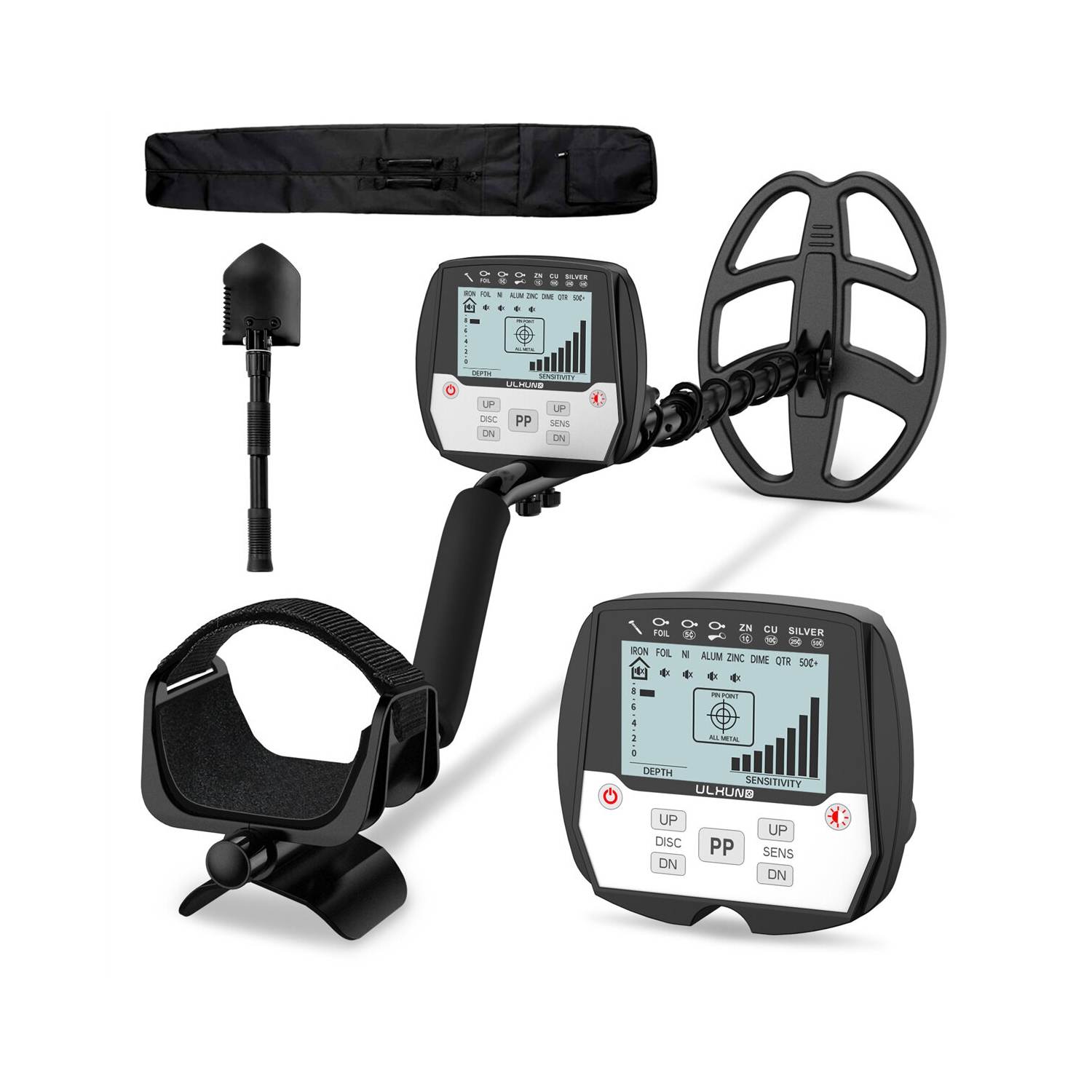 Détecteur de métaux professionnel étanche avec écran LCD avancé à puce US de 12 pouces et tige réglable pour une chasse au trésor précise