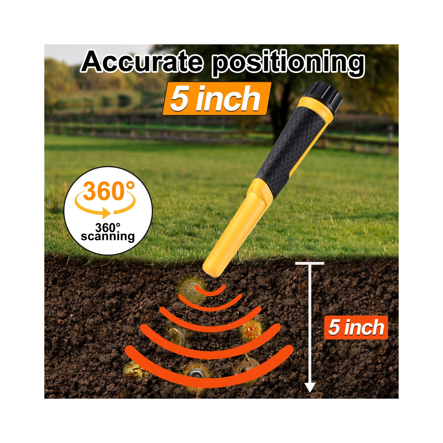 USA Direct GC-2006 détecteur de métaux Pinpointer Wand 5 pouces profondeur IP68 étanche 66 pi sous l'eau 360 détection LED Light Treasure