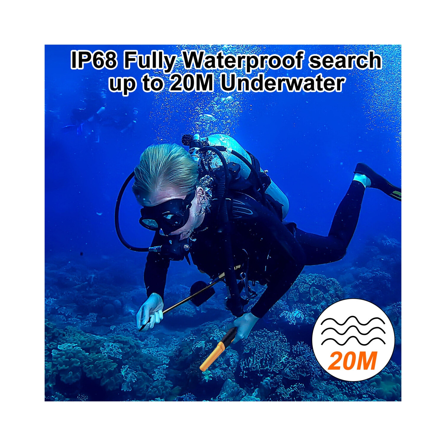 USA Direct GC-2006 détecteur de métaux Pinpointer Wand 5 pouces profondeur IP68 étanche 66 pi sous l'eau 360 détection LED Light Treasure