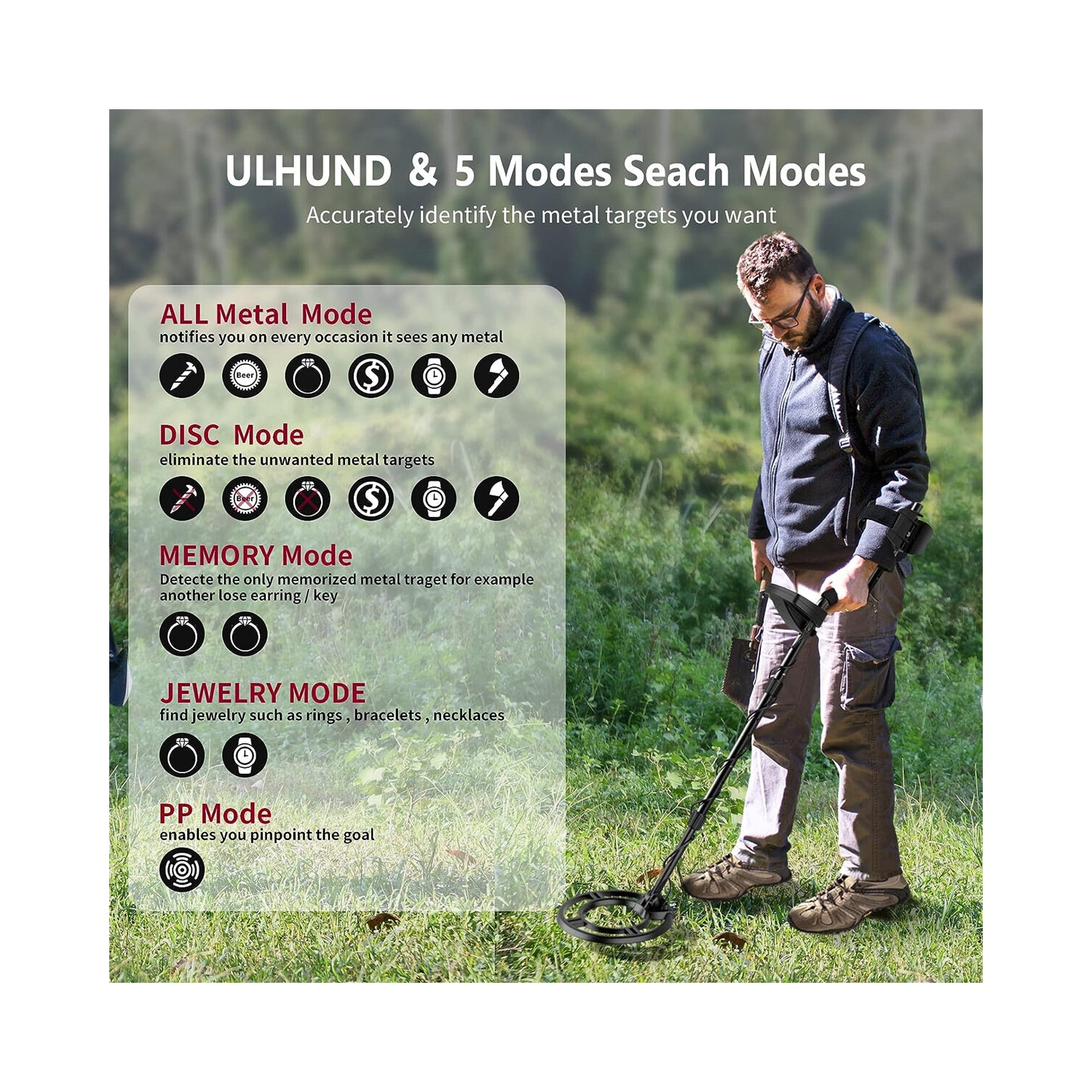 US Direct GC-1075 détecteur de métaux professionnel étanche puce DSP à bobine de 11 pouces 5 modes Treasure Hunting Gold Silver Detection