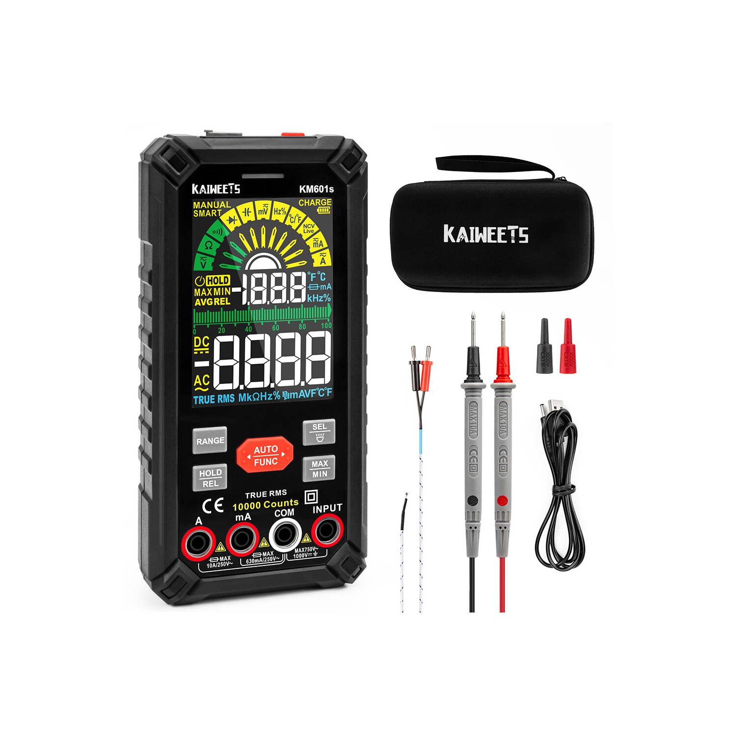 US/EU Direct KAIWEETS KM601S Smart Multimeter True RMS 10000 Counts 1200mAh Rechargeable Battery AC/DC Voltage Resistance Capacitance Tester