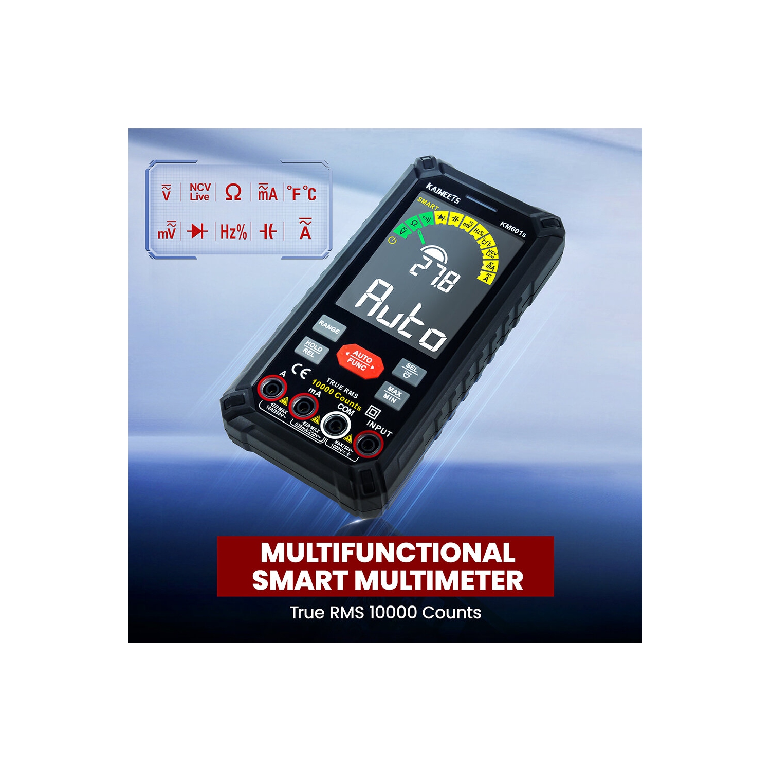 US/EU Direct KAIWEETS KM601S Smart Multimeter True RMS 10000 Counts 1200mAh Rechargeable Battery AC/DC Voltage Resistance Capacitance Tester