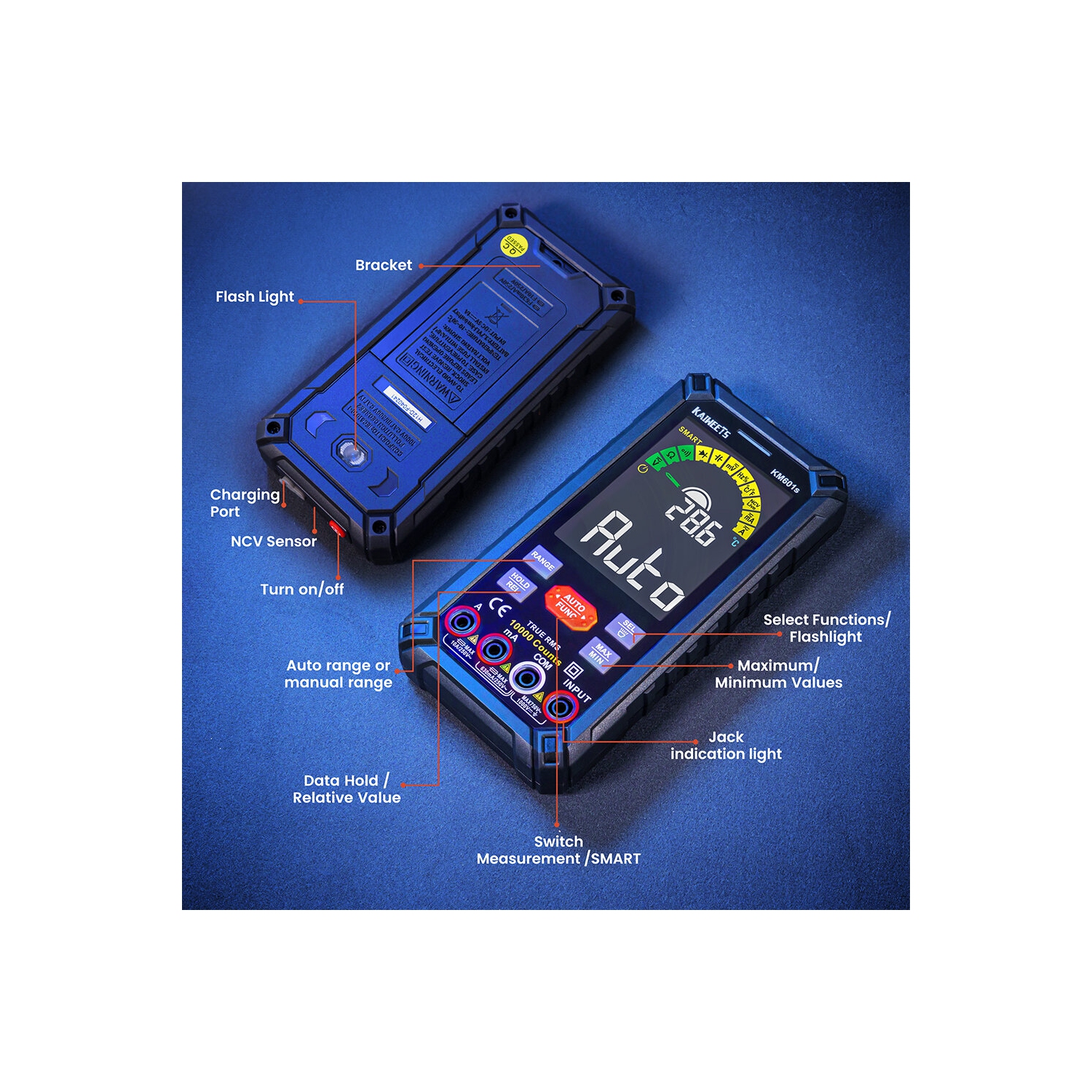 US/EU Direct KAIWEETS KM601S Smart Multimeter True RMS 10000 Counts 1200mAh Rechargeable Battery AC/DC Voltage Resistance Capacitance Tester