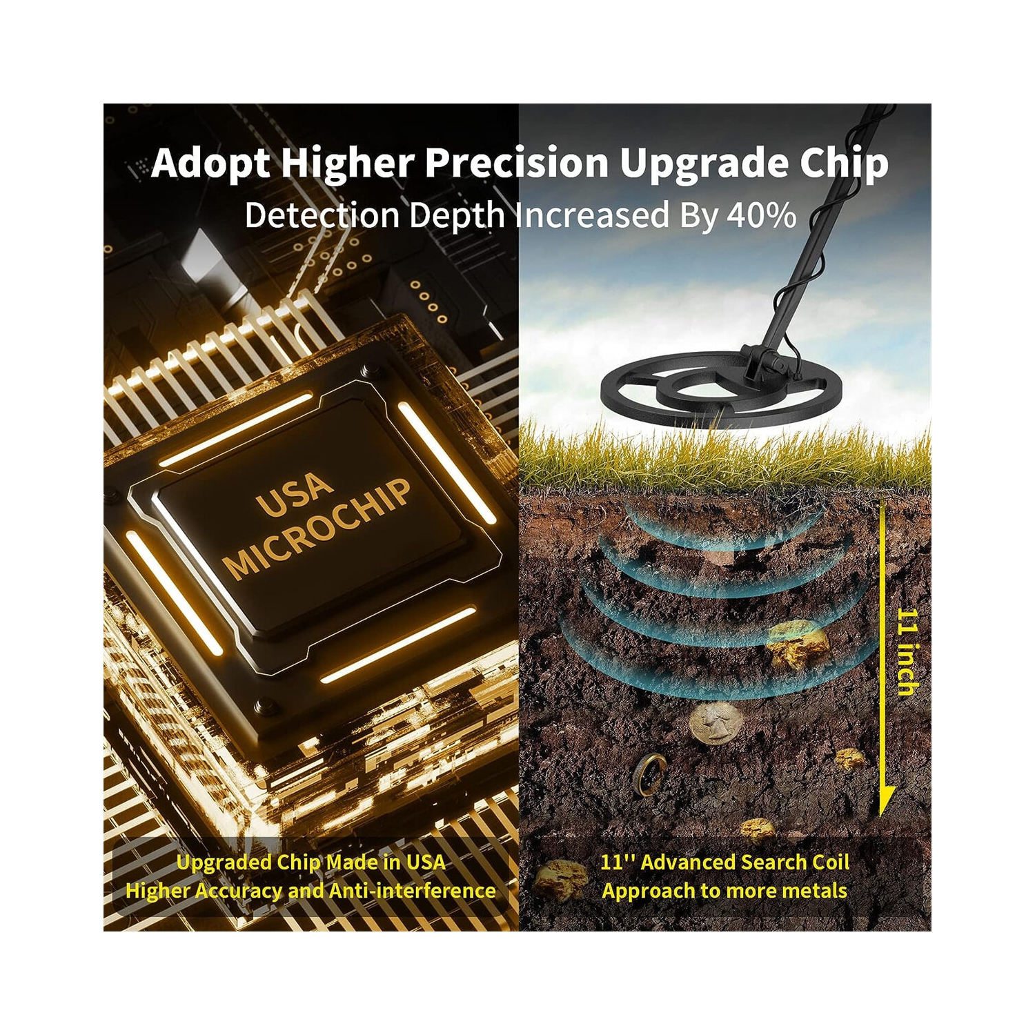 USA Direct Advanced Metal Detector with 11-inch Waterproof Coil 5 Modes Up to 11-inch Depth LCD Backlight Screen Adjustable Design Treasure Hunting