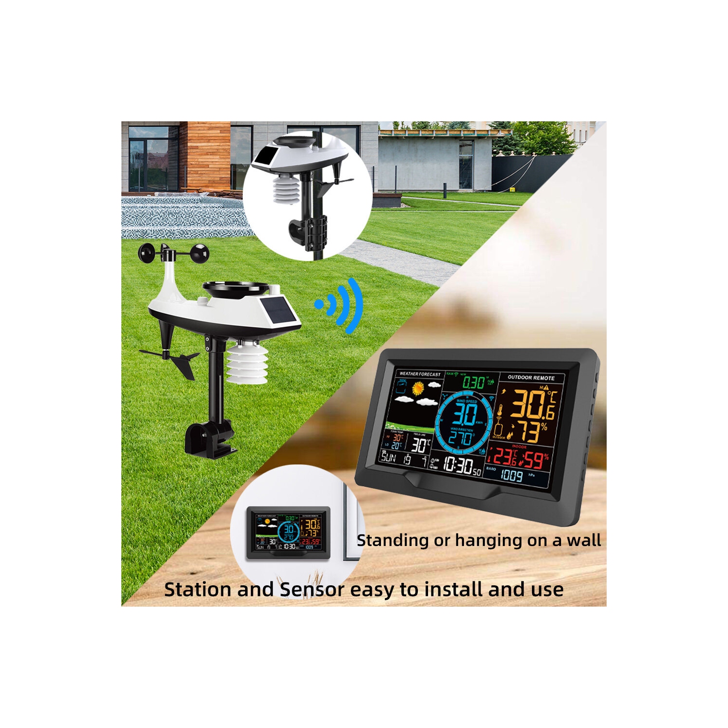 Digital Weather Station with Temperature Humidity Barometric Pressure Wind Speed and Rainfall Measurement Accurate Home Weather Monitoring for Indoor