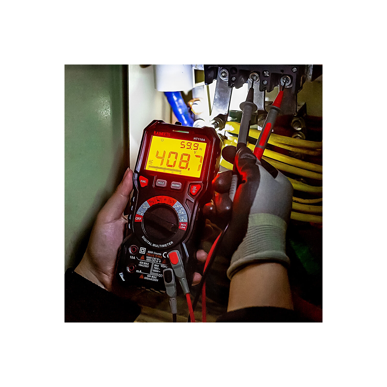 EU Direct KAIWEETS HT118A Digital AC/DC Multimeter TRMS 6000 Counts True RMS with Flashlight and Safety Features Best for Household and Automotive