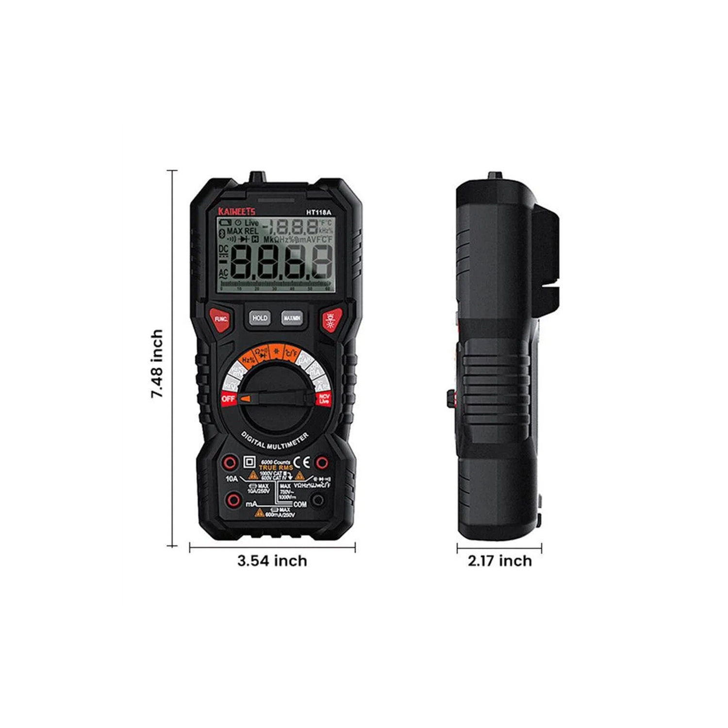 EU Direct KAIWEETS HT118A Digital AC/DC Multimeter TRMS 6000 Counts True RMS with Flashlight and Safety Features Best for Household and Automotive