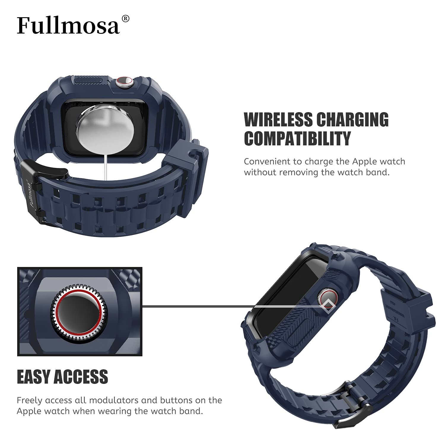 Apple Watch Band 44mm for Men Women, Rugged Strap with Coque for iWatch band 44mm Series 6/5/4/SE/SE2, 44mm Blue