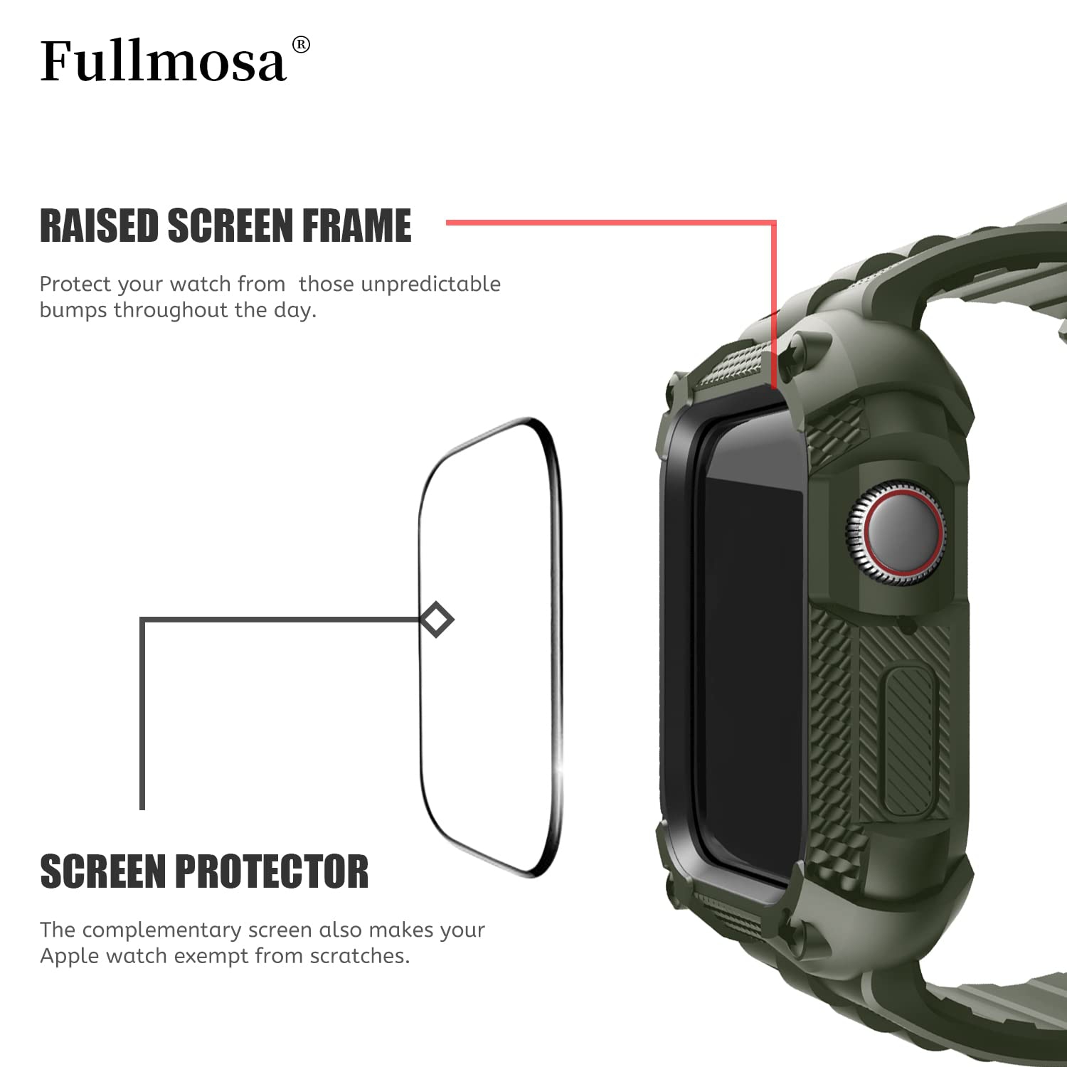 Apple Watch Band 44mm for Men Women, Rugged Strap with Coque for iWatch band 44mm Series 6/5/4/SE/SE2 Army Green