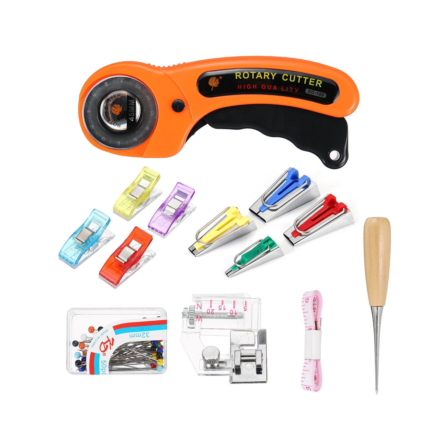 1/12/13Pcs Fabric Bias Tape Maker Rotary Cutter Kit Sewing Quilting Awl Pin Binder Foot Tools Set