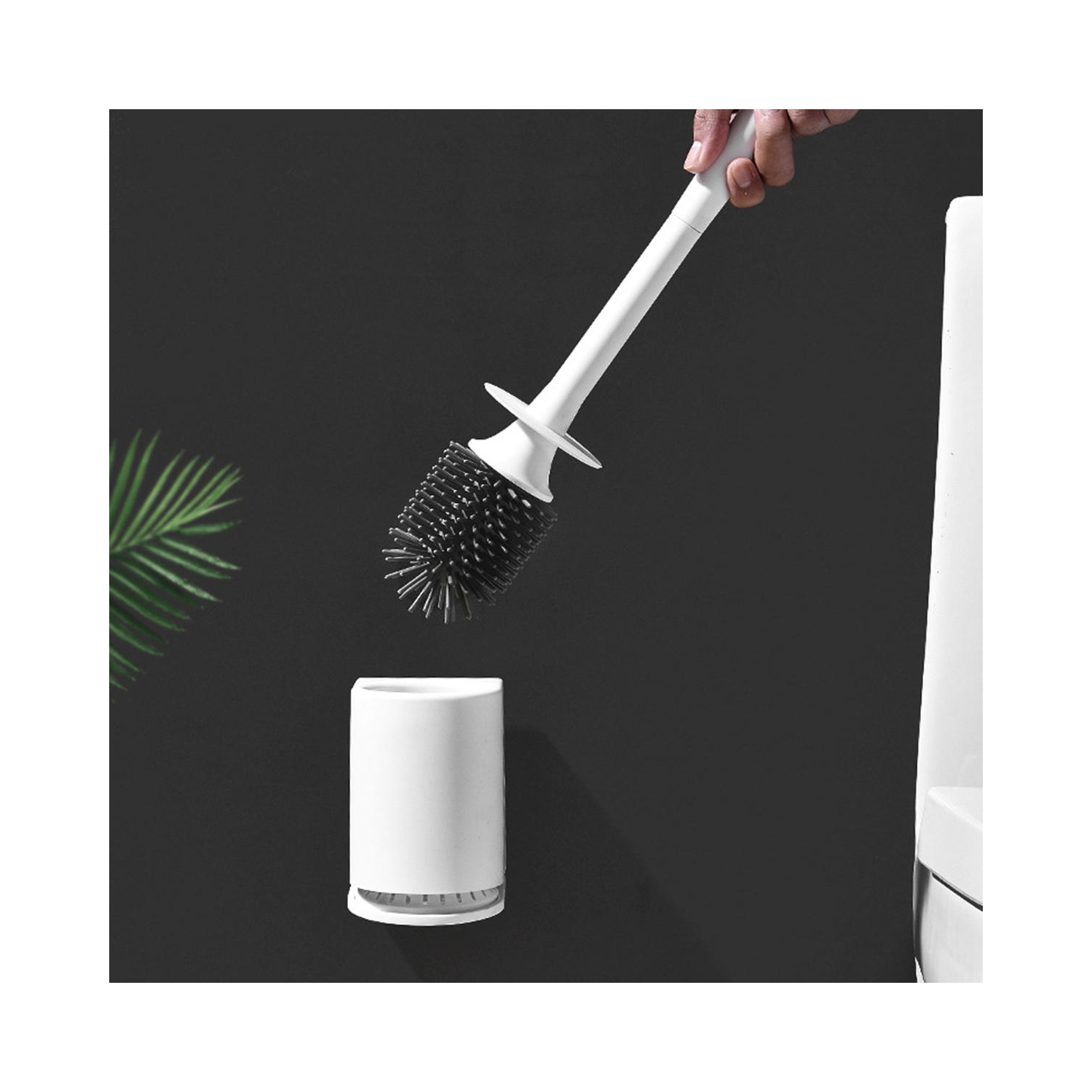 Brosse à toilette et support en silicone et poils antibactériens brosse de nettoyage pour salle de bain